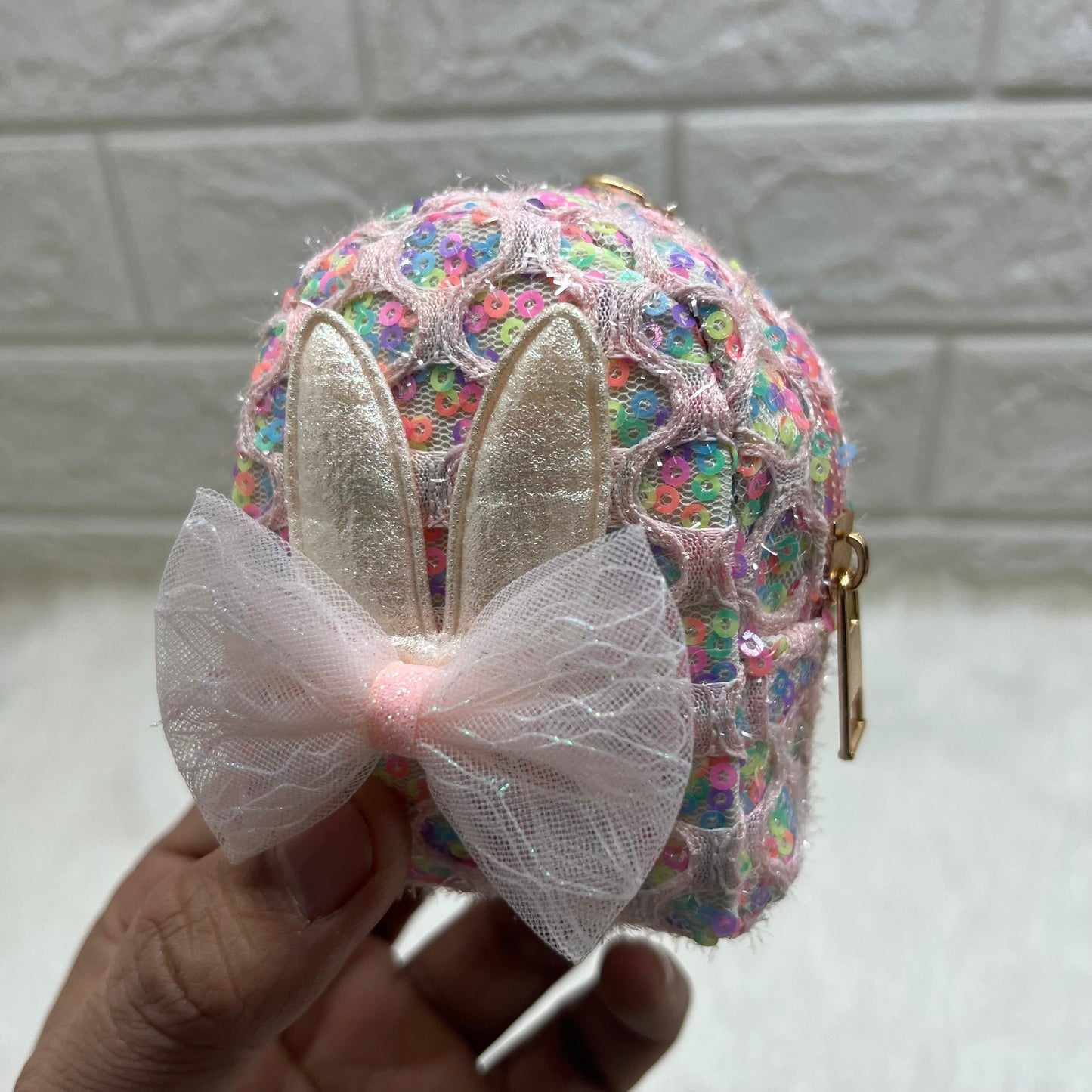 Girls Embroidery Zipper Mini Reversible Sequin Purse Key chain Pouch Bag (Multicolour, 8 x 7 x 4 cm)quin Purse Key chain Pouch Bag