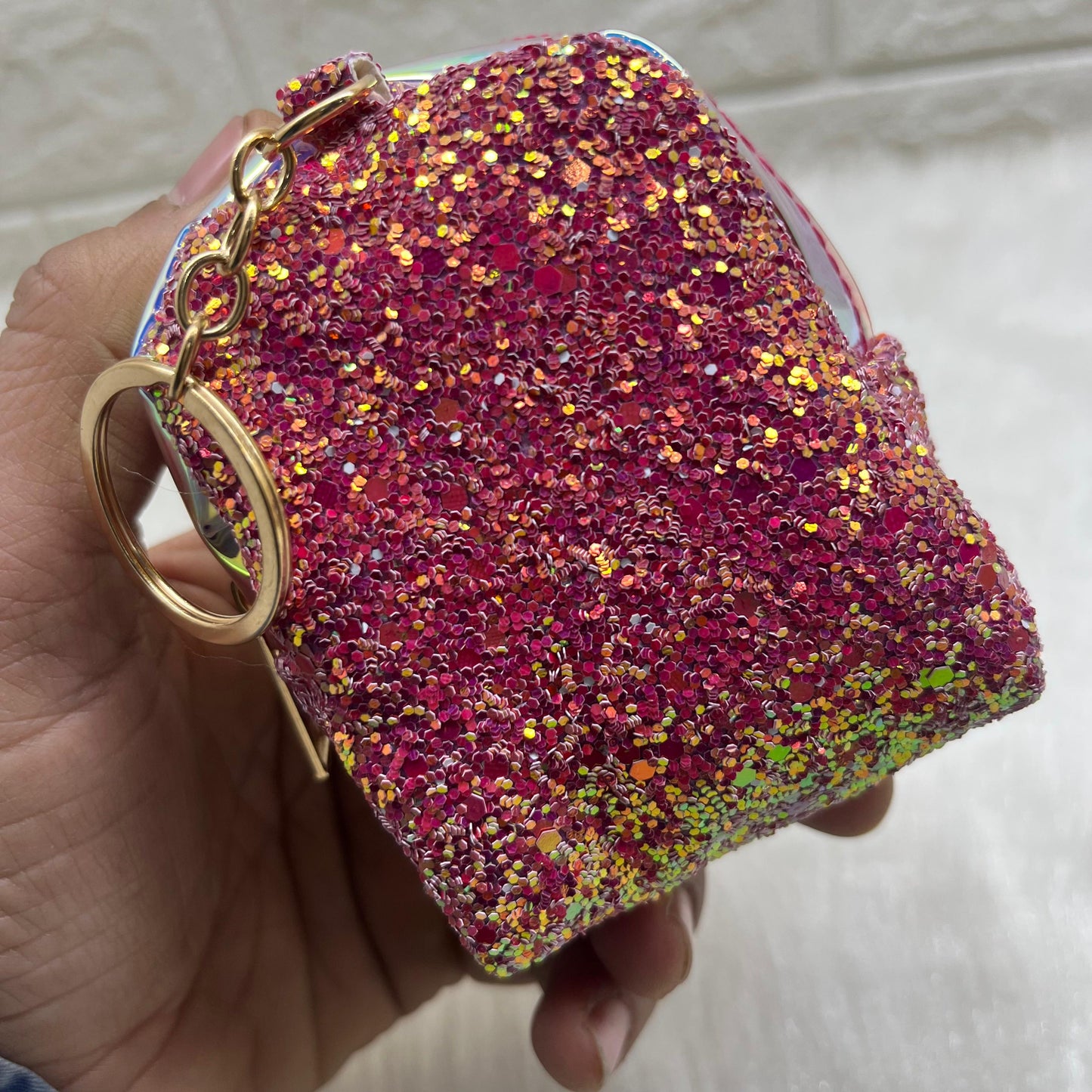 Girls Embroidery Zipper Mini Reversible Sequin Purse Keychain Pouch Bag (Multicolour, 10 x 7 x 5cm)Girls Embroidery Zipper Mini Reversible Sequin Purse Key chain Pouch Bag (Multicolour, 8 x 7 x 4 cm)