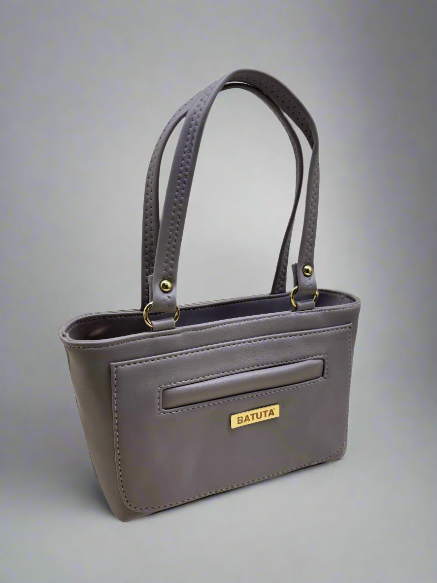 BATUTA - Women's PU Leather Small Handbag, Classic Tote Purse with Front Pocket, (Pink)