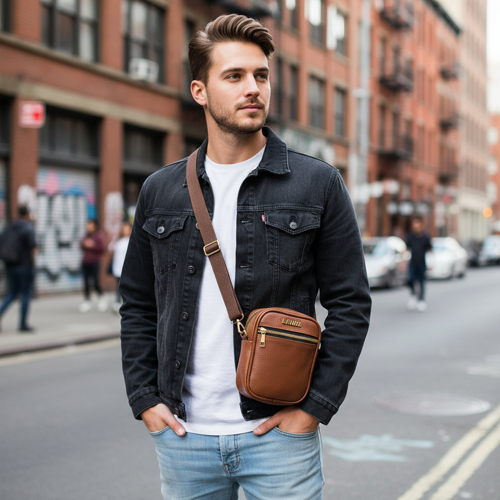 Men's and Women's Genuine Leather Sling Bag | Crossbody Shoulder Bag for Travel & Office | Vegan Leather Bag with Adjustable Strap & Spacious Design