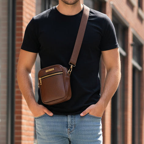Men's and Women's Genuine Leather Sling Bag | Crossbody Shoulder Bag for Travel & Office | Vegan Leather Bag with Adjustable Strap & Spacious Design