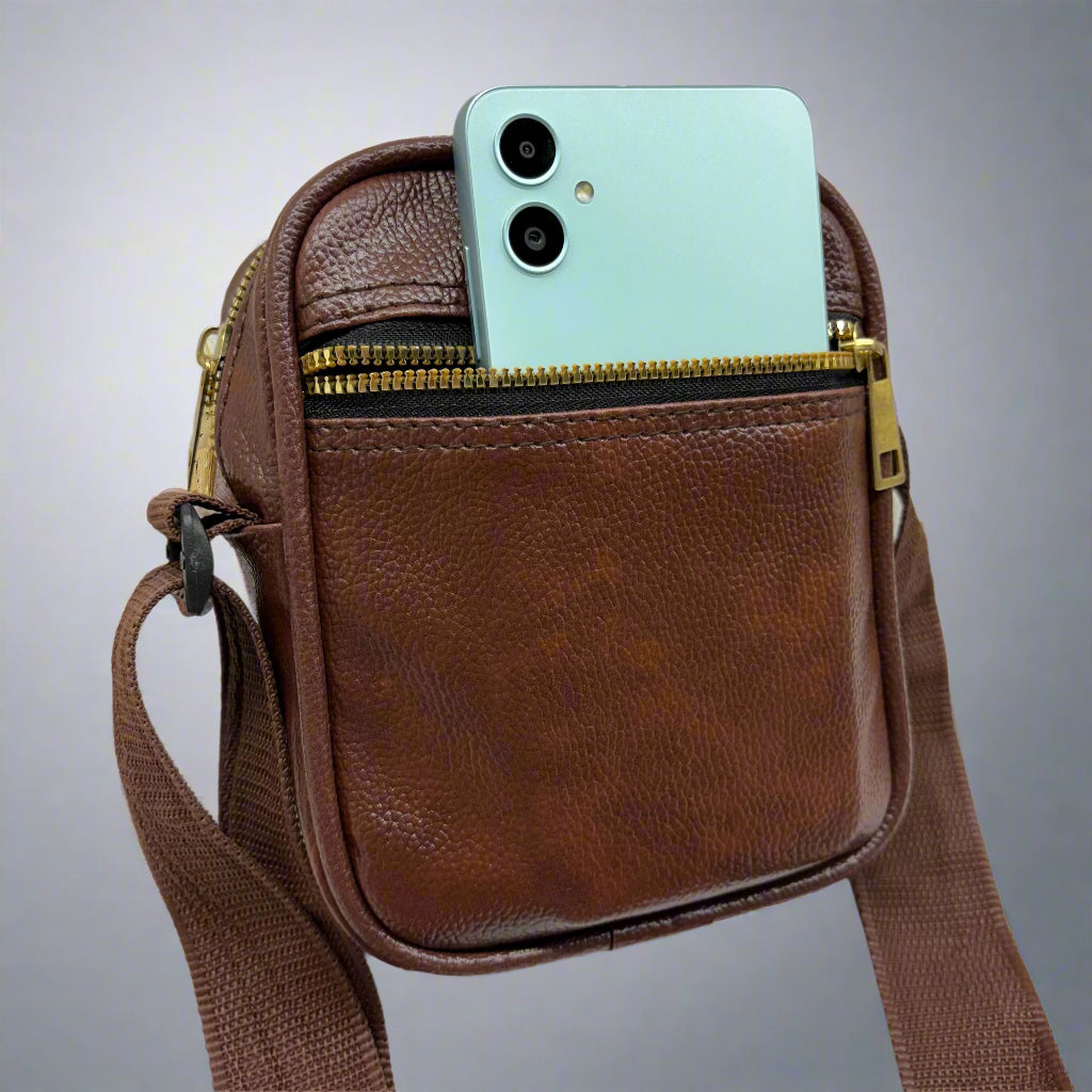 Men's and Women's Genuine Leather Sling Bag | Crossbody Shoulder Bag for Travel & Office | Vegan Leather Bag with Adjustable Strap & Spacious Design