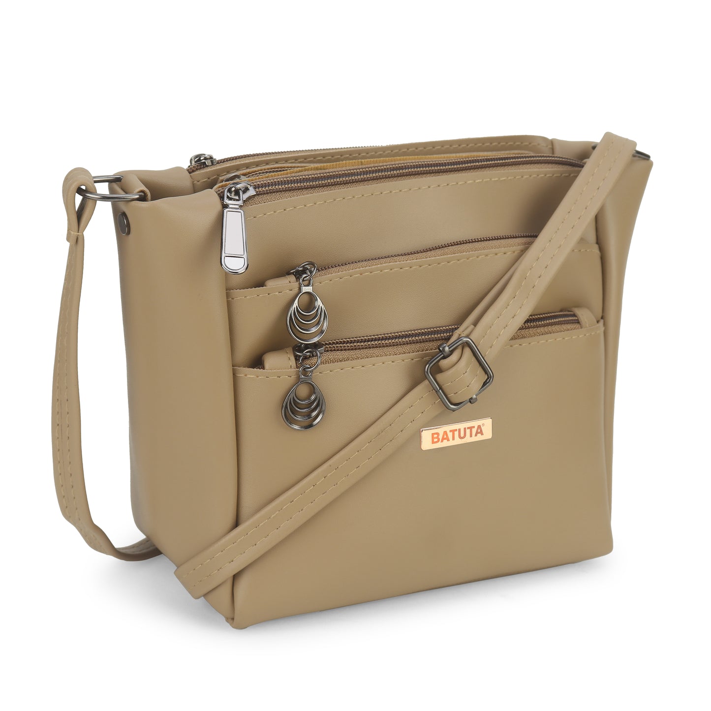 BATUTA Women's Multi-Zipper Sling Bag, PU Leather Crossbody Purse,