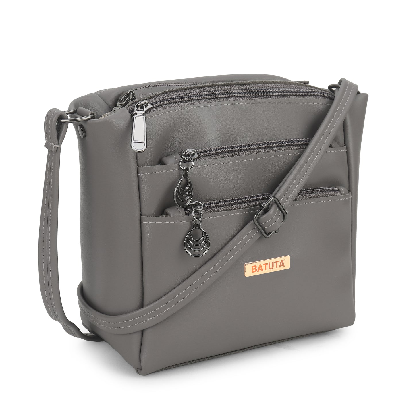 BATUTA Women's Multi-Zipper Sling Bag, PU Leather Crossbody Purse,