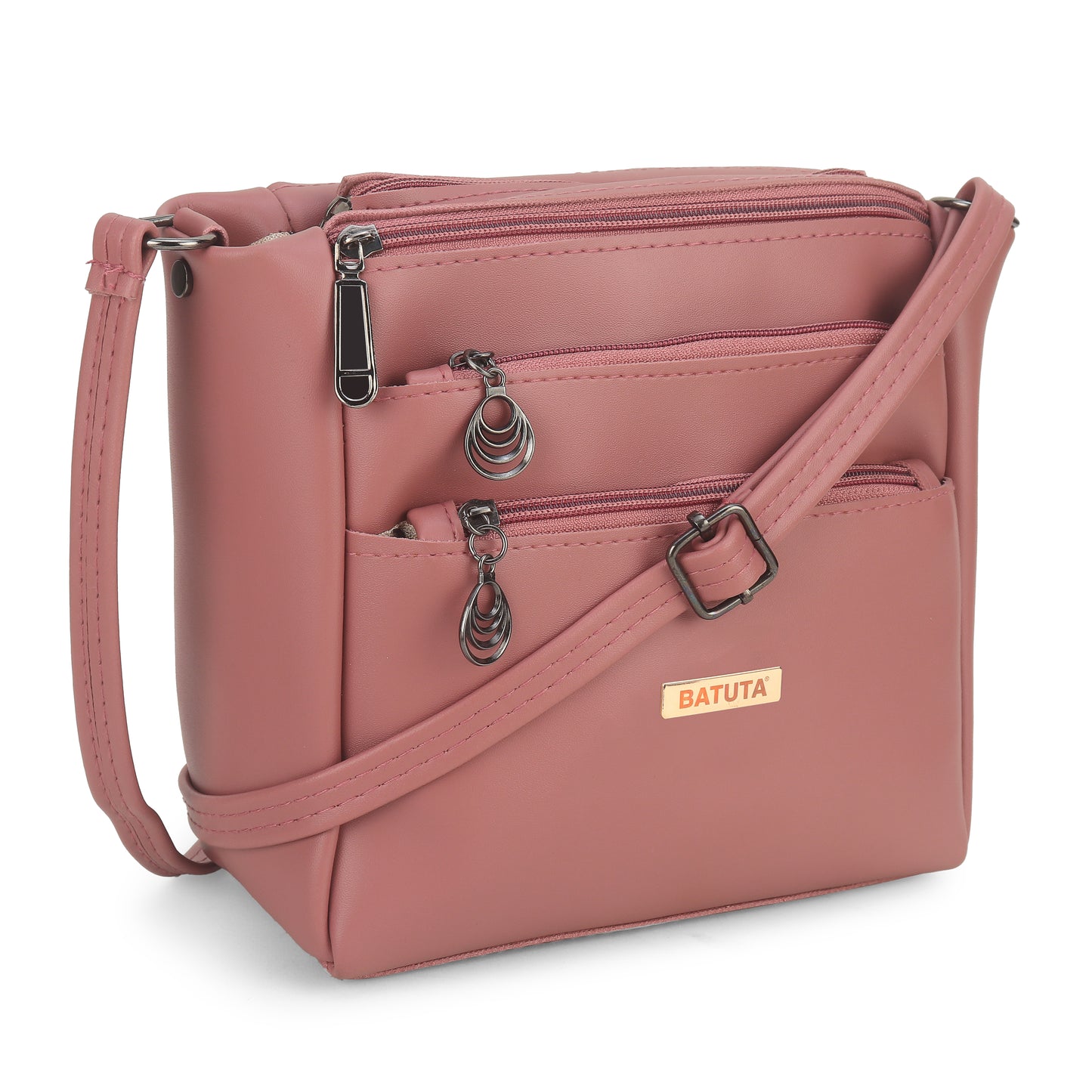 BATUTA Women's Multi-Zipper Sling Bag, PU Leather Crossbody Purse,