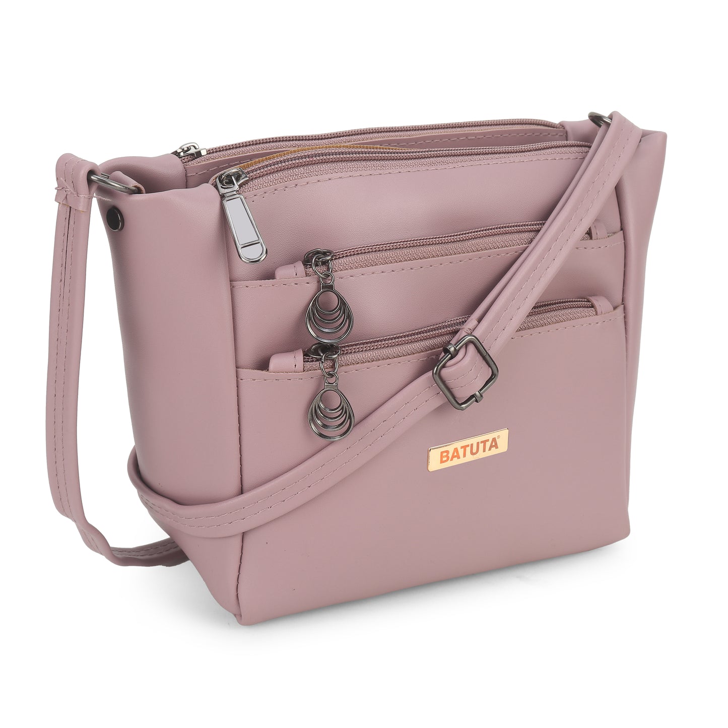 BATUTA Women's Multi-Zipper Sling Bag, PU Leather Crossbody Purse,