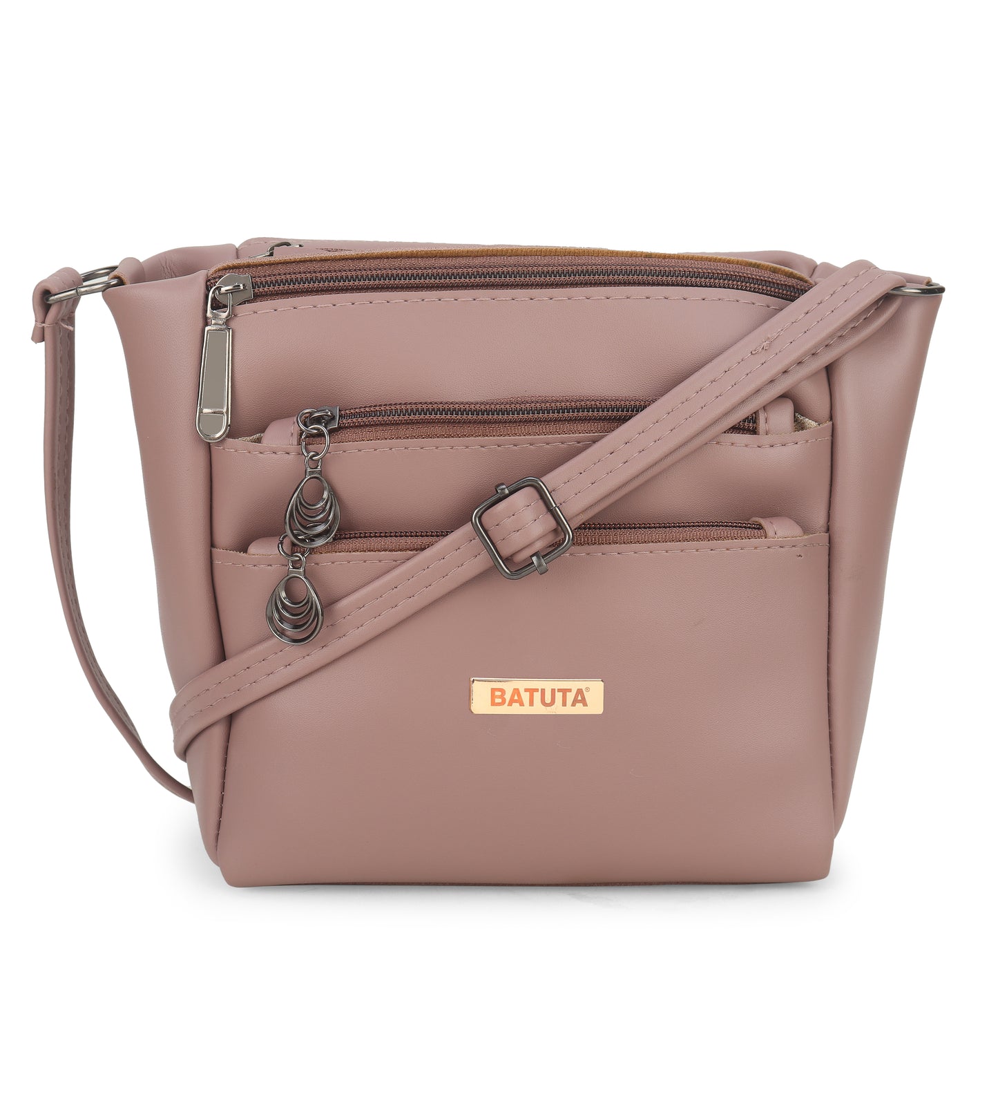 BATUTA Women's Multi-Zipper Sling Bag, PU Leather Crossbody Purse,