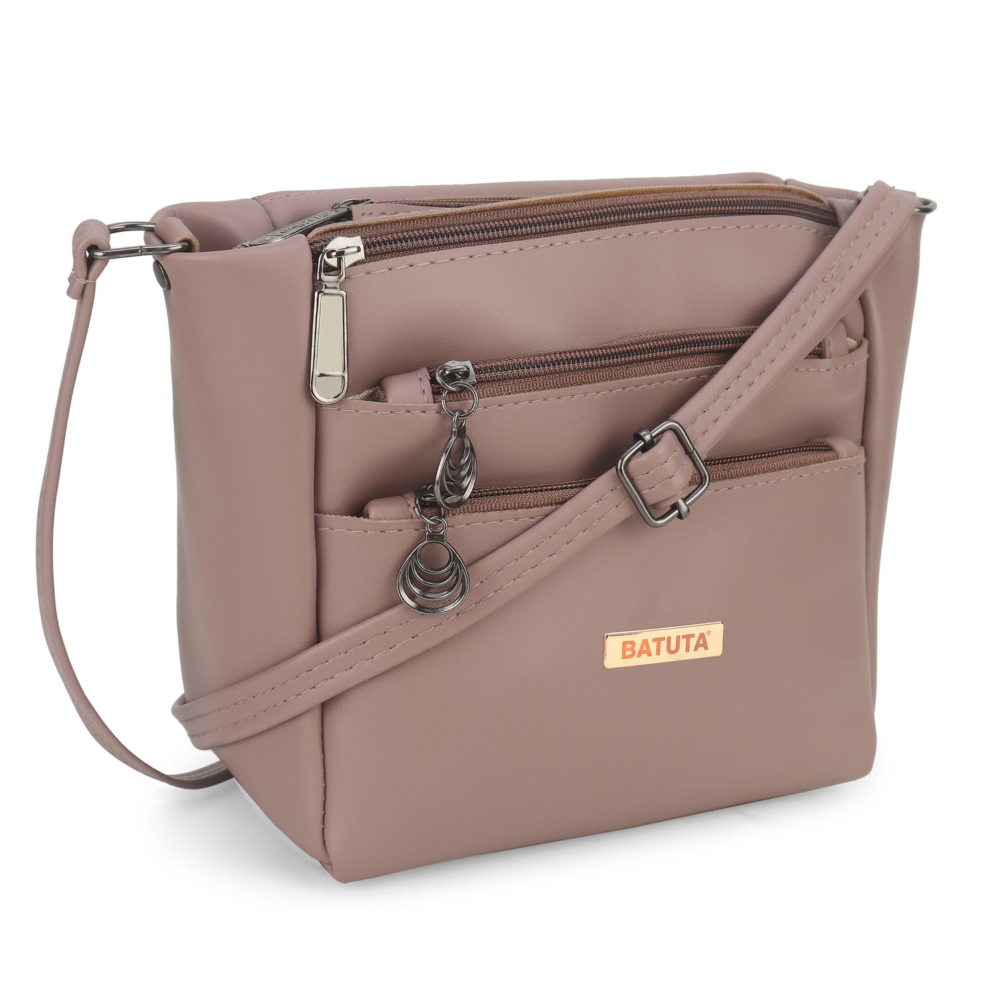 BATUTA Women's Multi-Zipper Sling Bag, PU Leather Crossbody Purse,