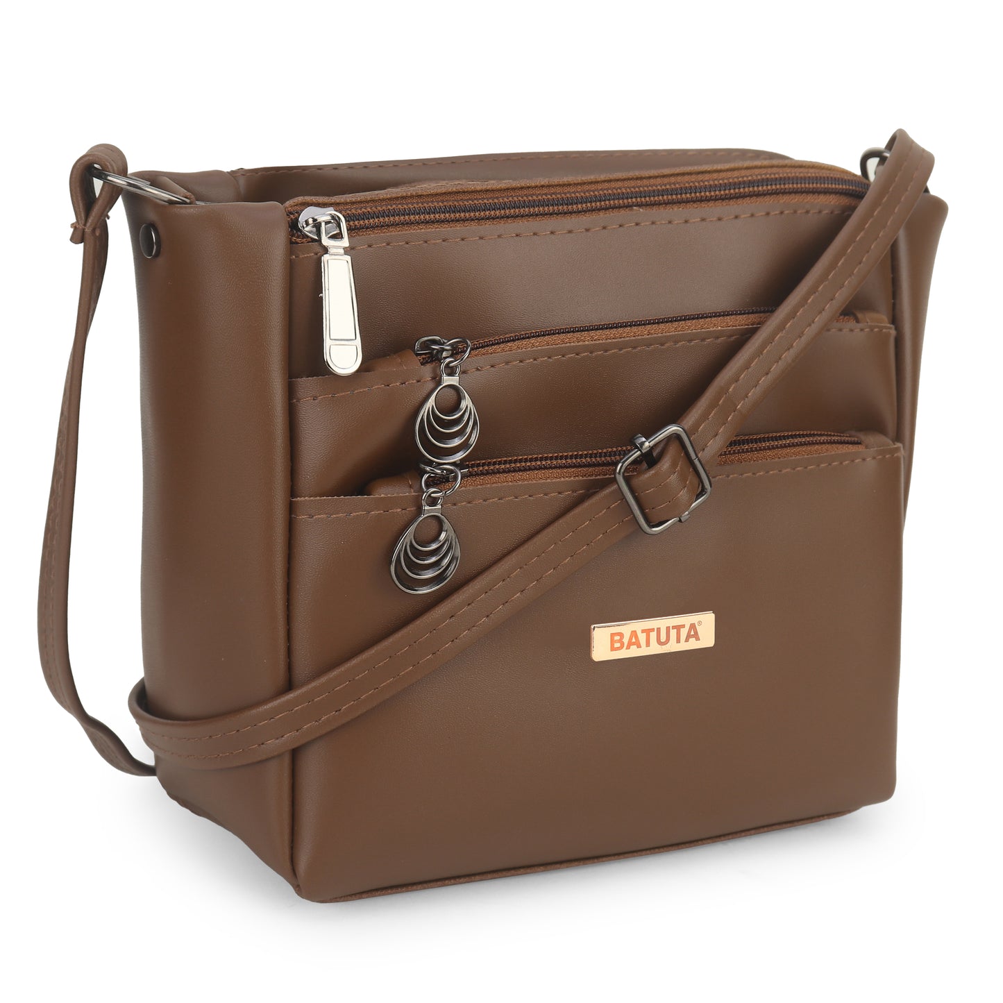 BATUTA Women's Multi-Zipper Sling Bag, PU Leather Crossbody Purse,