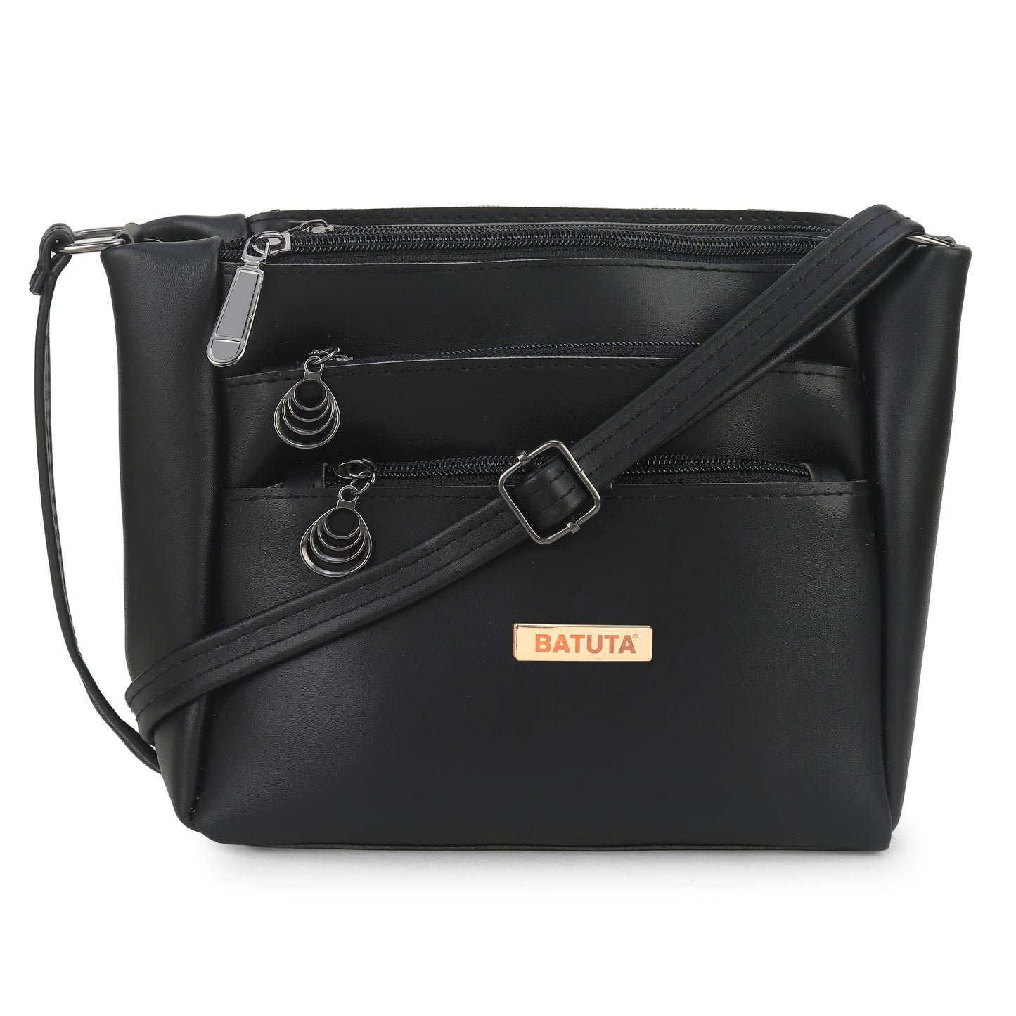 BATUTA Women's Multi-Zipper Sling Bag, PU Leather Crossbody Purse,