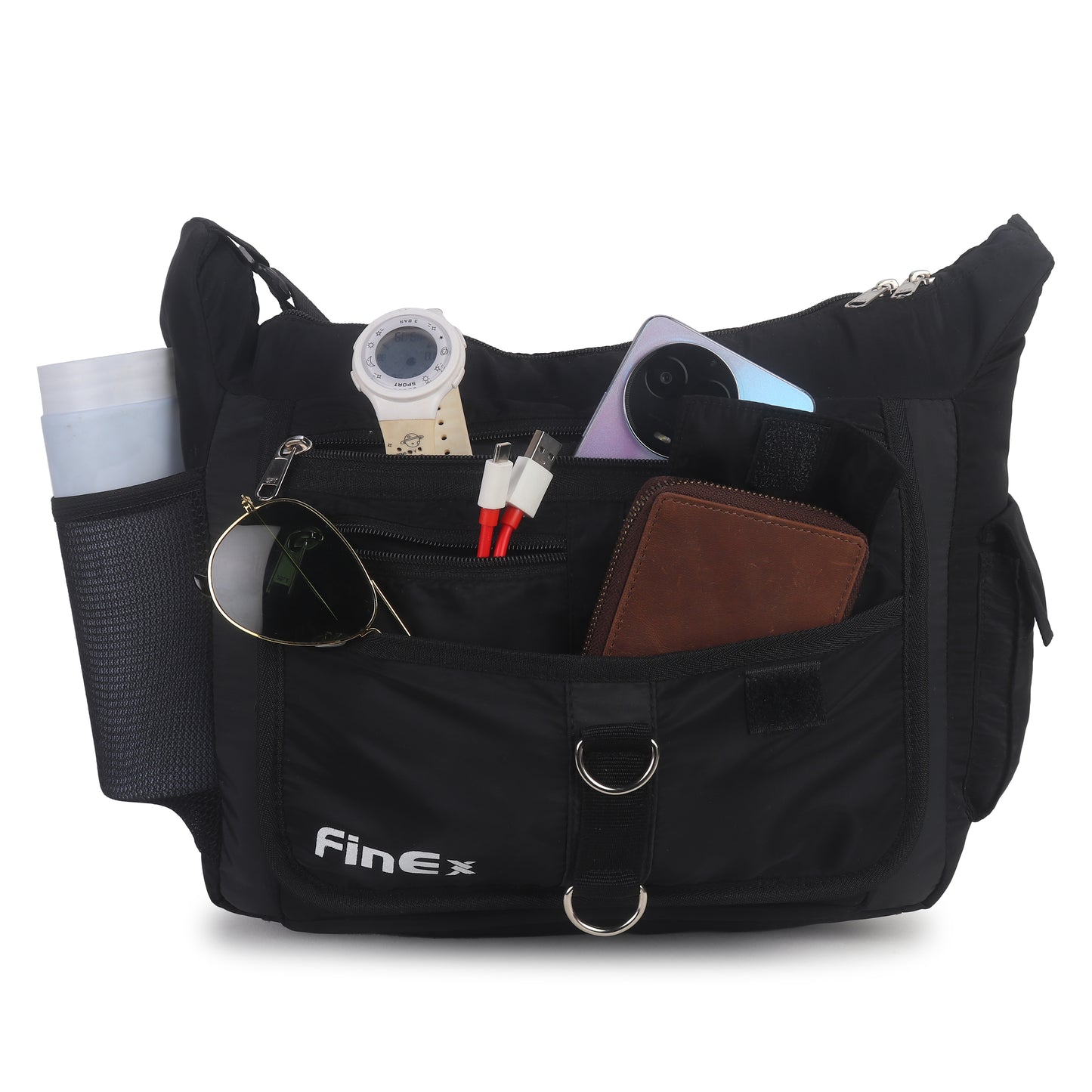 Cross body Sling Bag, Black, Multiple Pockets, Adjustable Shoulder Strap