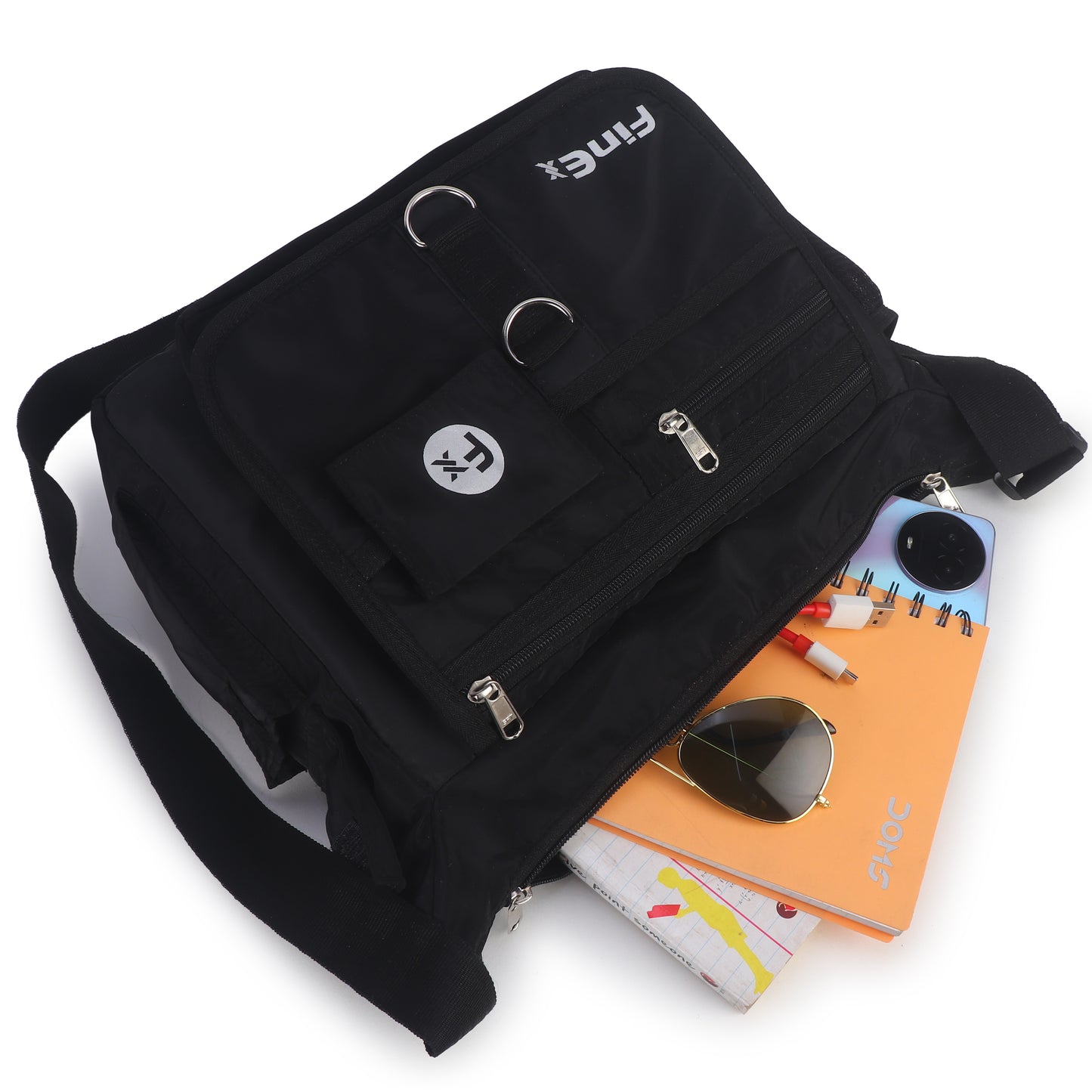 Cross body Sling Bag, Black, Multiple Pockets, Adjustable Shoulder Strap