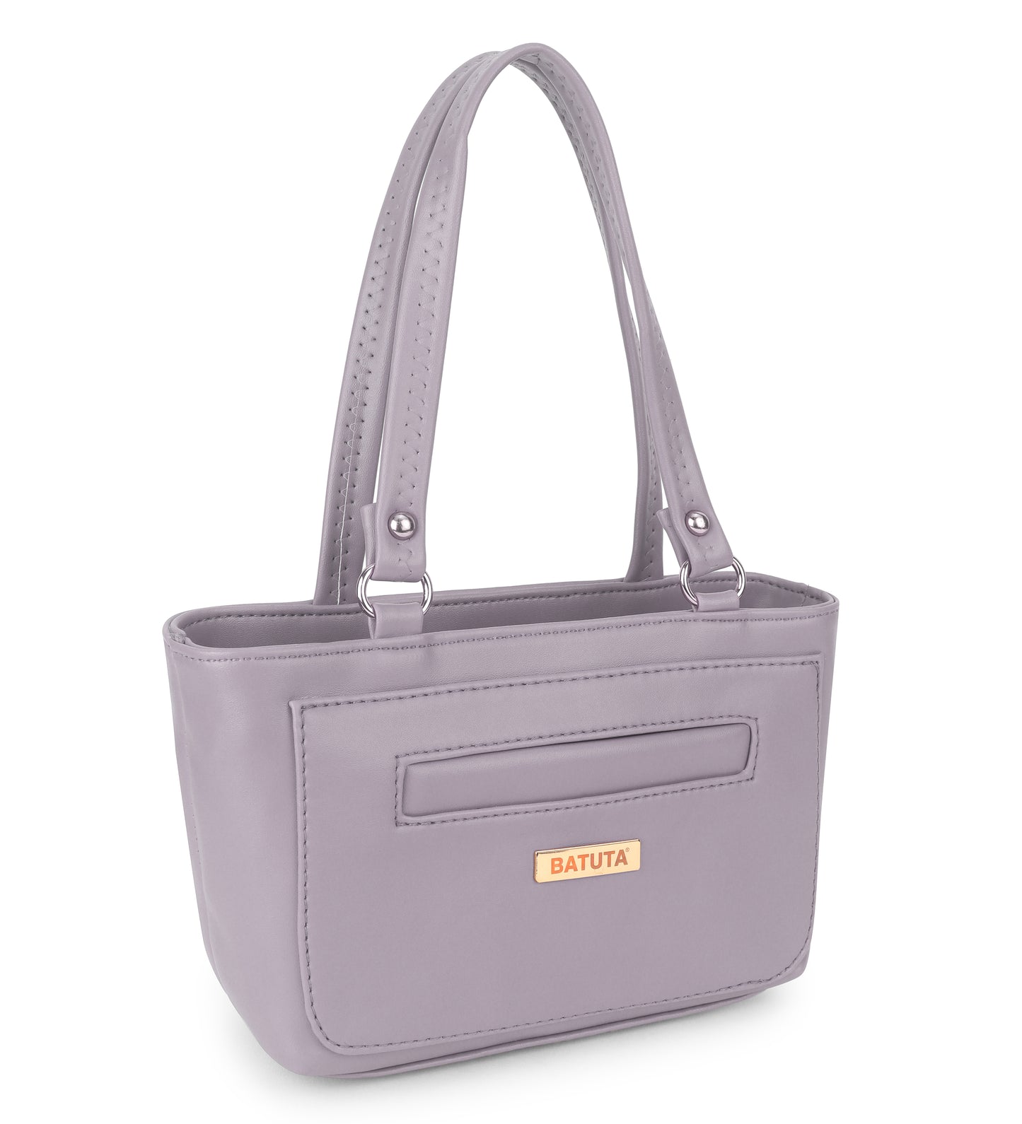 BATUTA - Women's PU Leather Small Handbag, Classic Tote Purse with Front Pocket, (Pink)