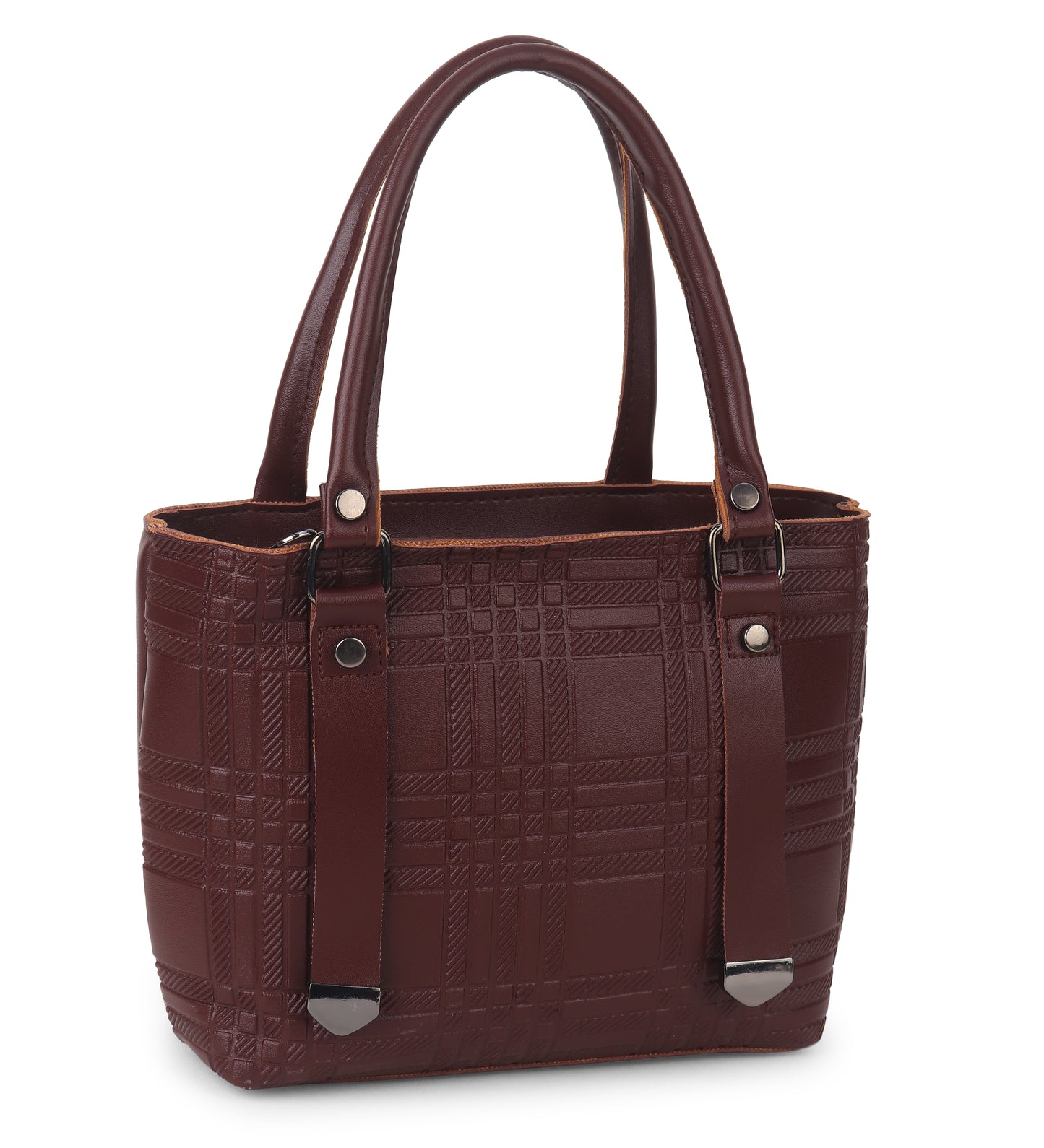 BATUTA - Women's Quilted Tote Small Handbag,  Leather, Plaid Pattern Design with Metal Accents