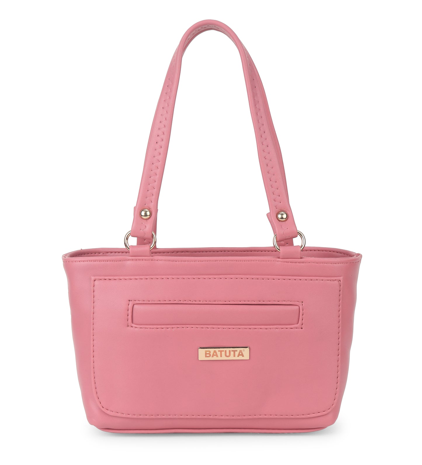 BATUTA - Women's PU Leather Small Handbag, Classic Tote Purse with Front Pocket, (Pink)