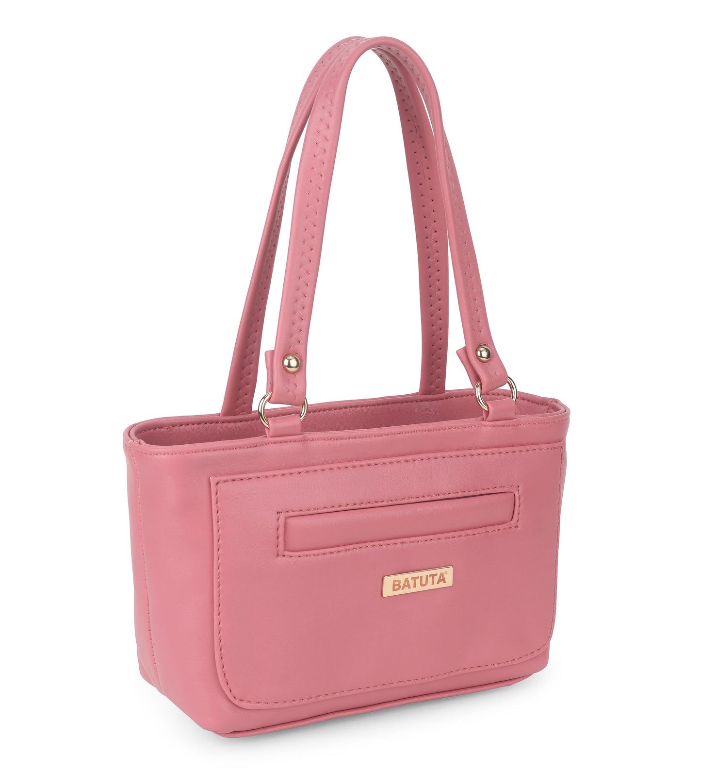 BATUTA - Women's PU Leather Small Handbag, Classic Tote Purse with Front Pocket, (Pink)