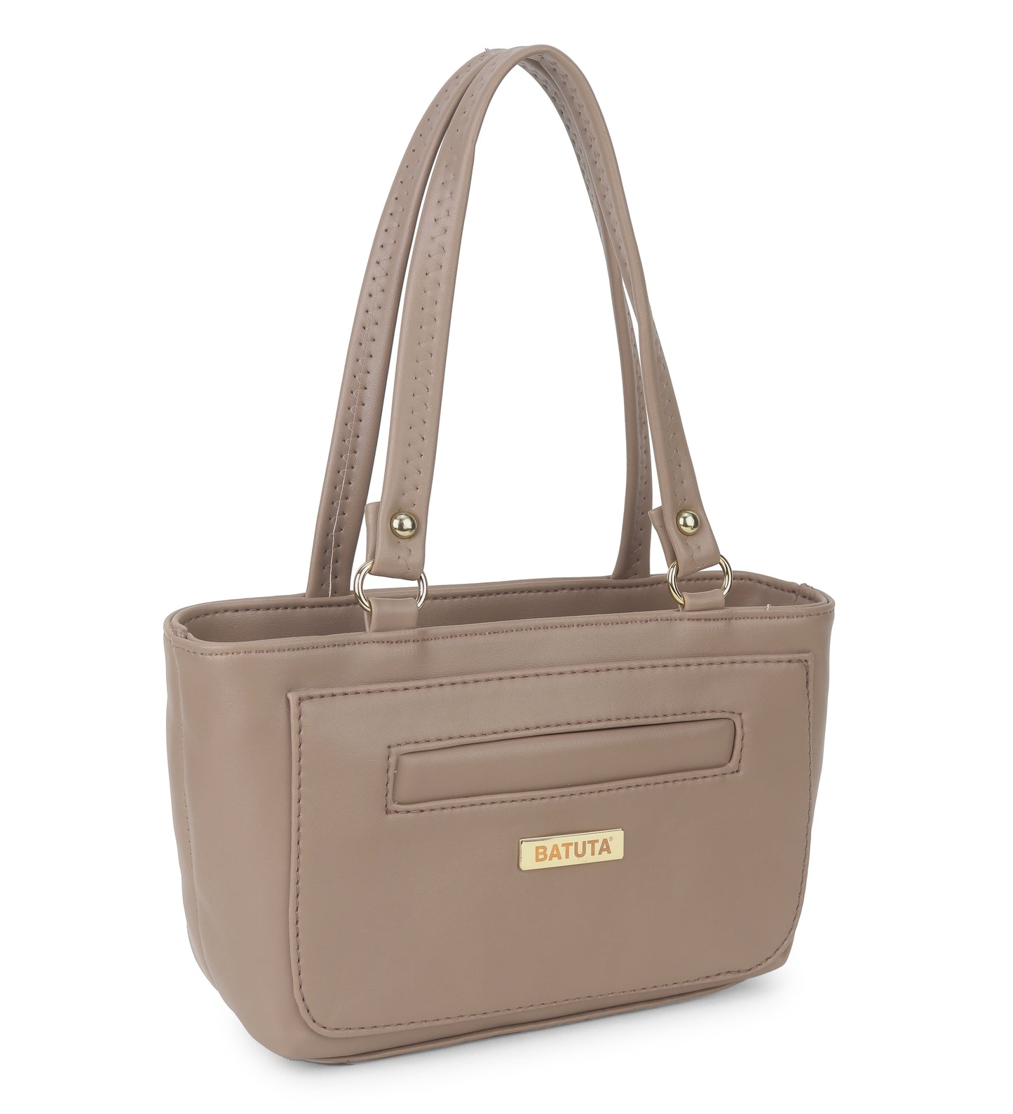 BATUTA - Women's PU Leather Small Handbag, Classic Tote Purse with Front Pocket, (Pink)