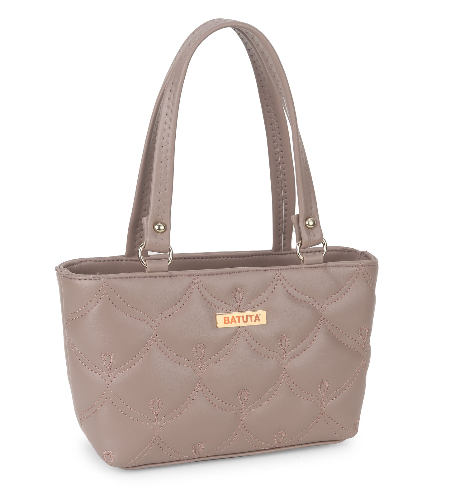 BATUTA - Women's Quilted Tote Small Handbag,  Leather, Plaid Pattern Design with Metal Accents