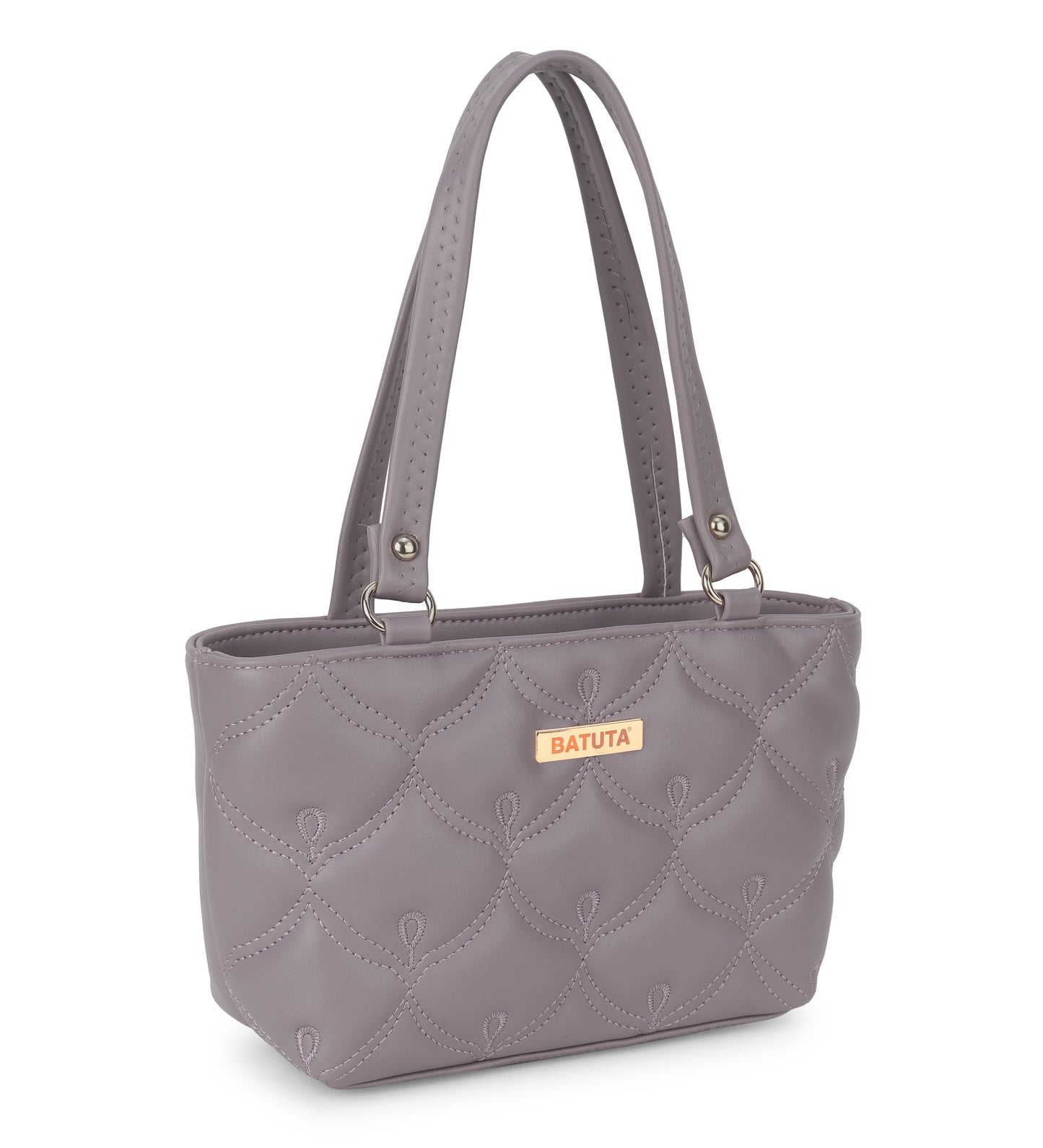 BATUTA - Women's Quilted Tote Small Handbag,  Leather, Plaid Pattern Design with Metal Accents