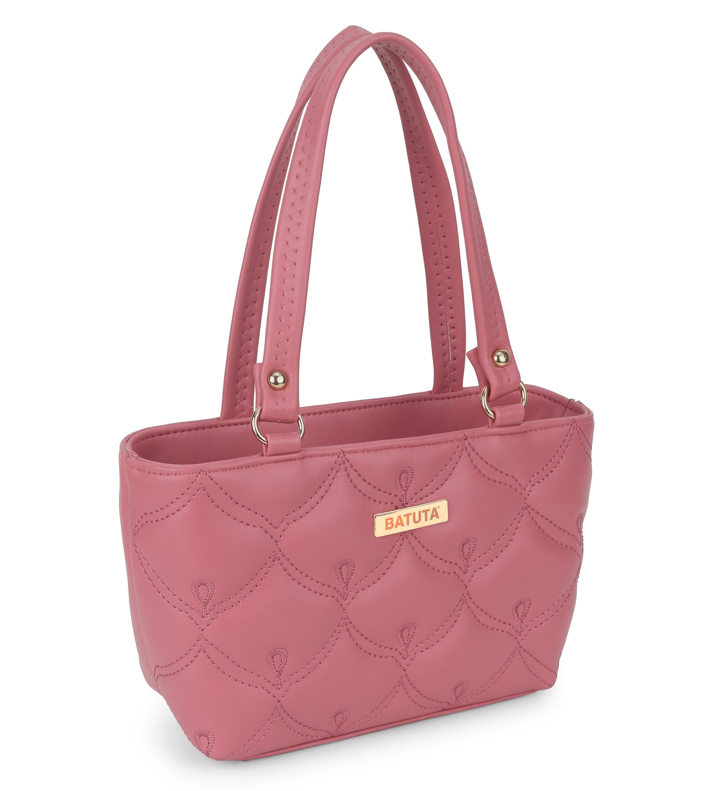 BATUTA - Women's Quilted Tote Small Handbag,  Leather, Plaid Pattern Design with Metal Accents