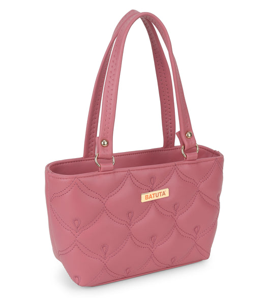 BATUTA - Women's Quilted Tote Small Handbag,  Leather, Plaid Pattern Design with Metal Accents