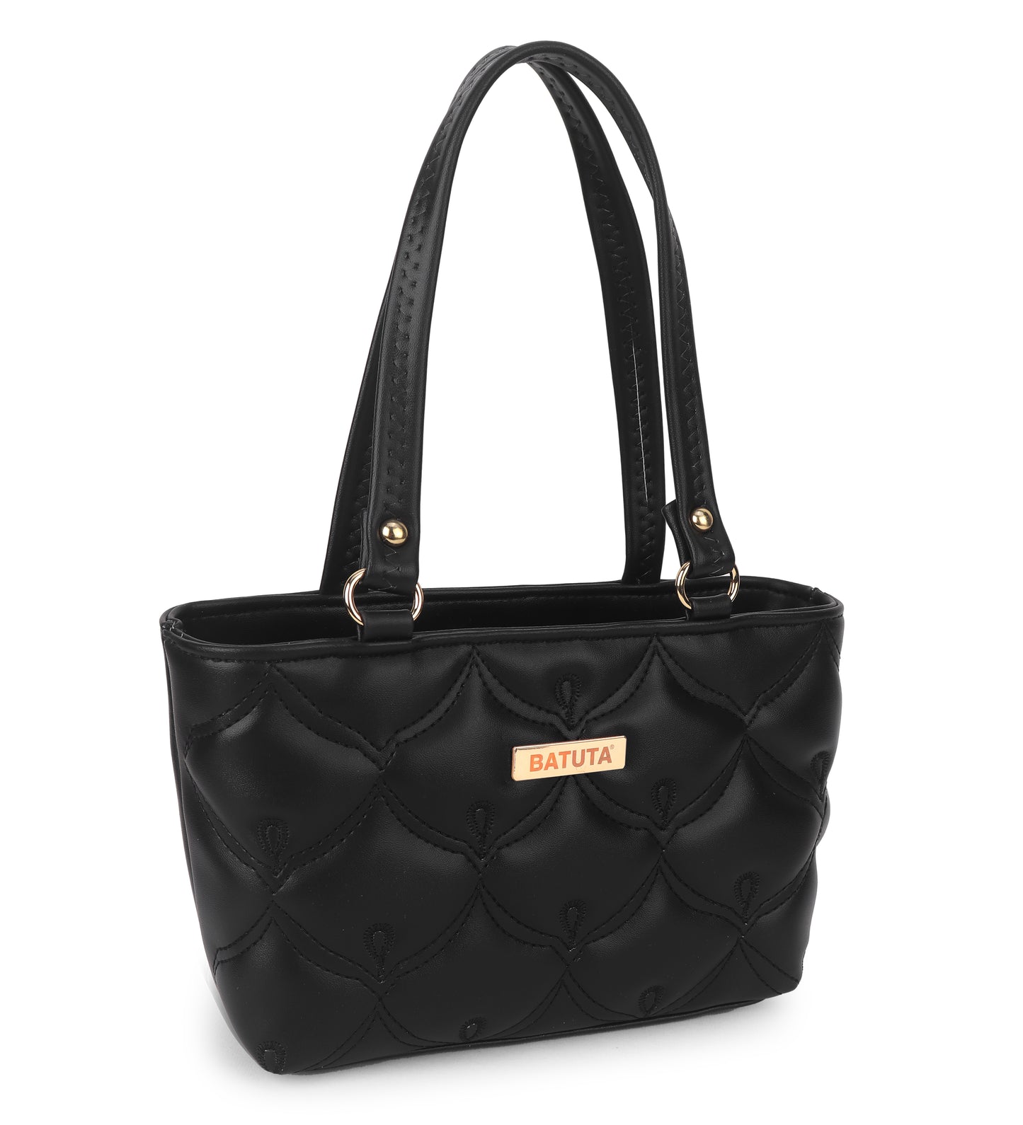 BATUTA - Women's Quilted Tote Small Handbag,  Leather, Plaid Pattern Design with Metal Accents