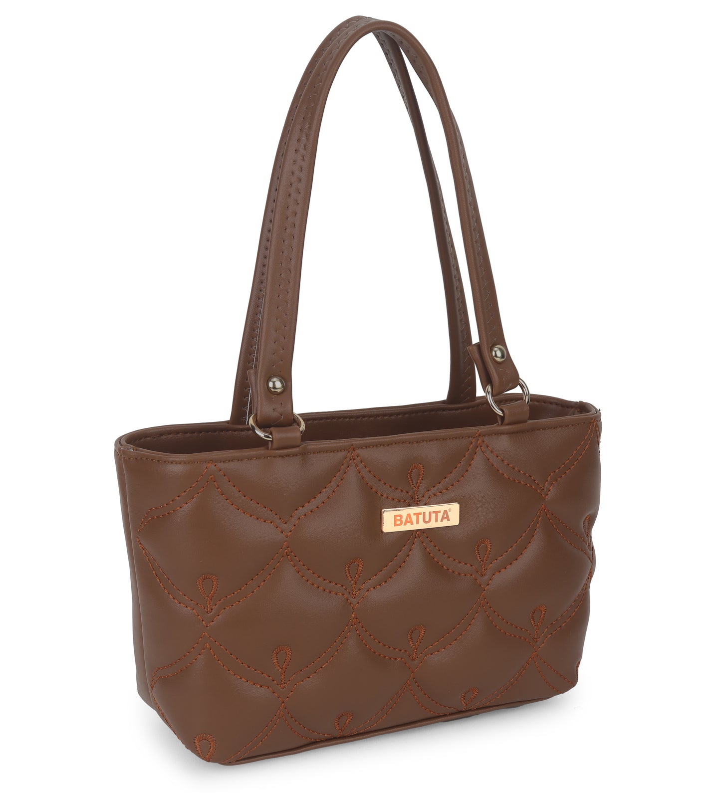 BATUTA - Women's Quilted Tote Small Handbag,  Leather, Plaid Pattern Design with Metal Accents