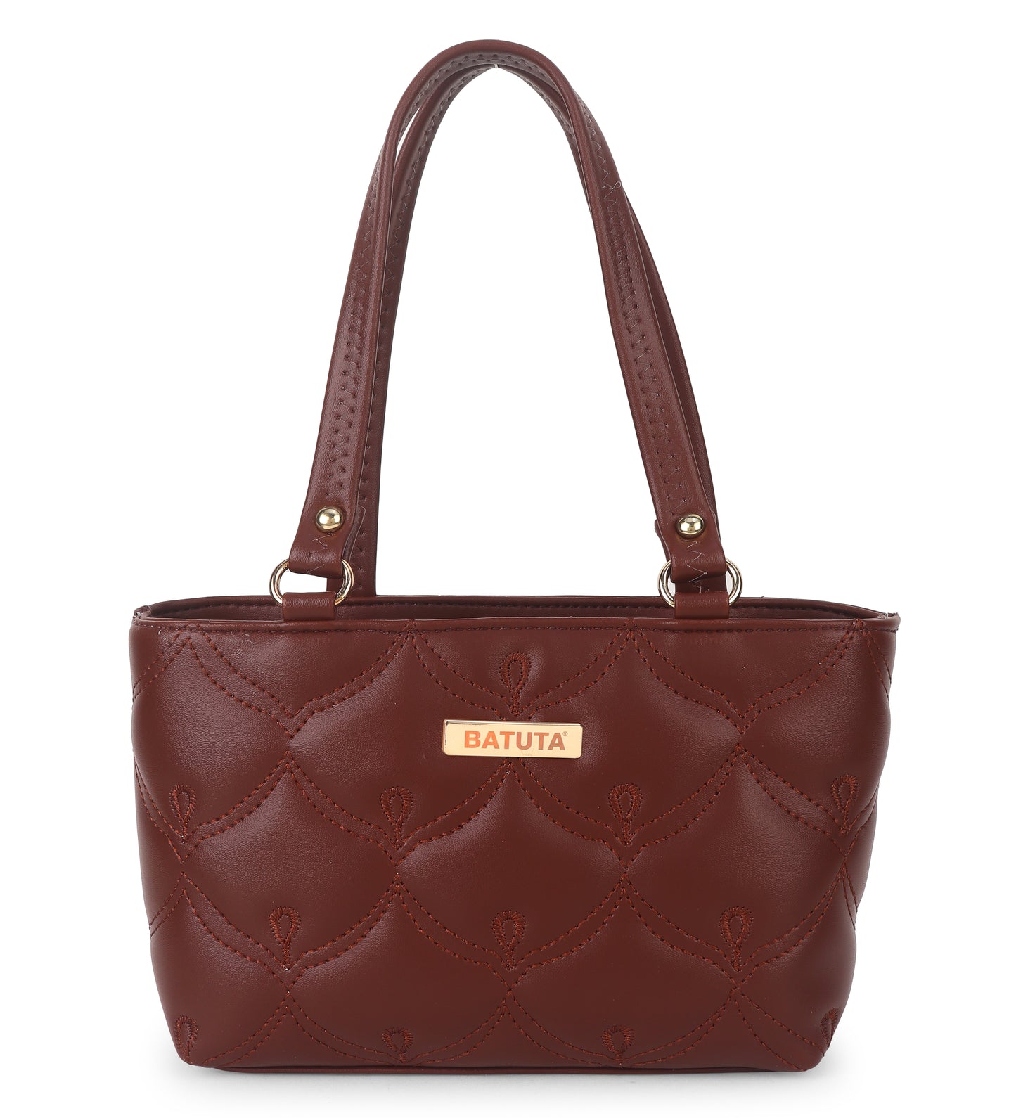 BATUTA - Women's Quilted Tote Small Handbag,  Leather, Plaid Pattern Design with Metal Accents