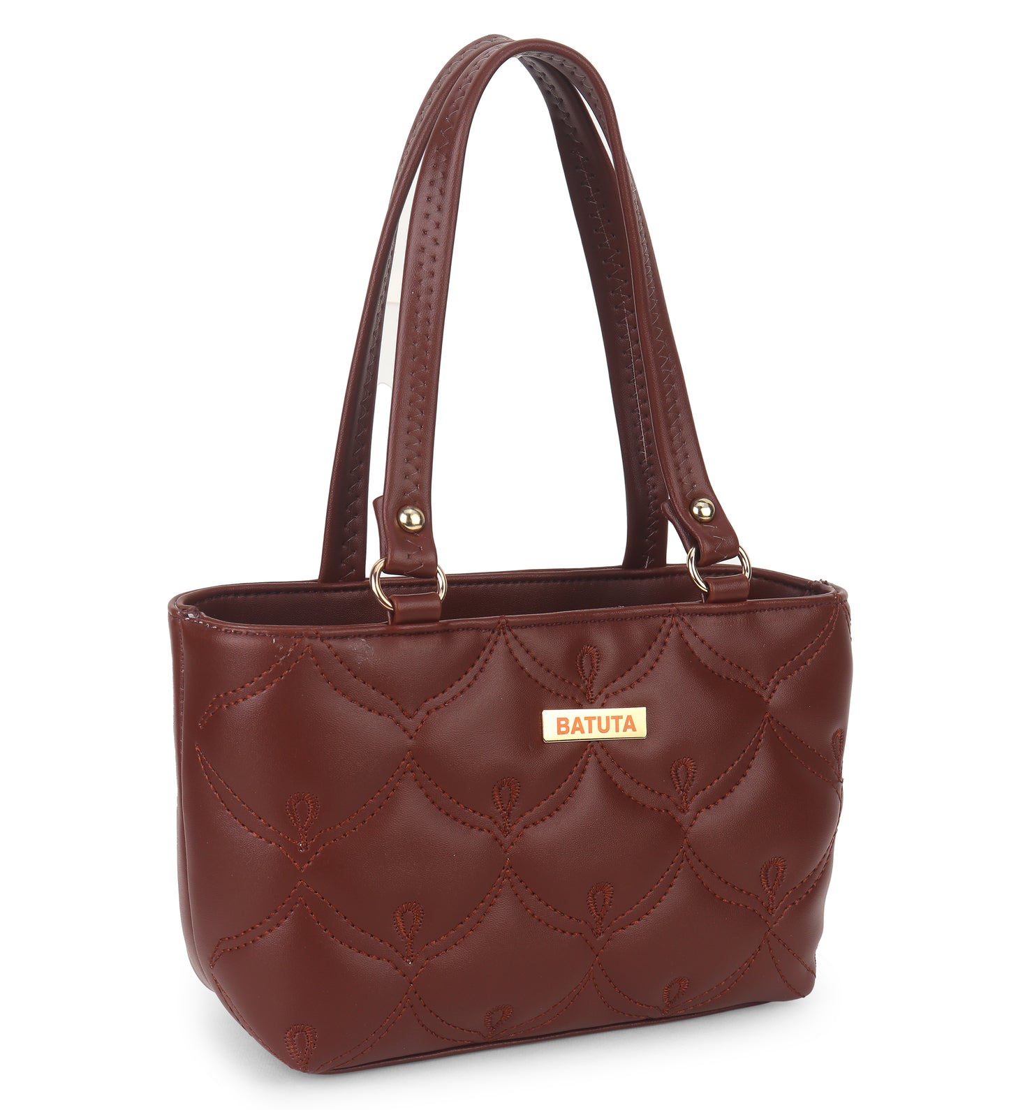 BATUTA - Women's Quilted Tote Small Handbag,  Leather, Plaid Pattern Design with Metal Accents