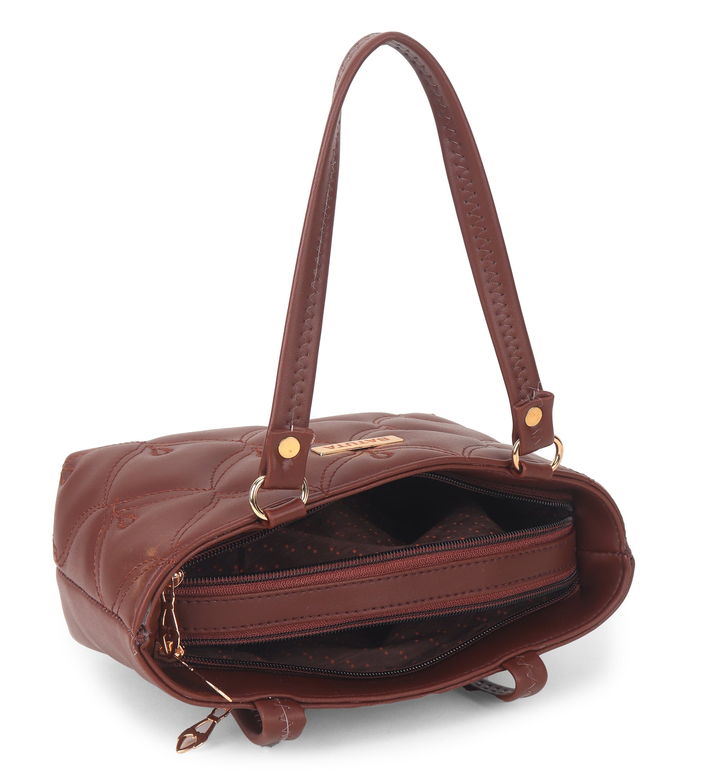 BATUTA - Women's Quilted Tote Small Handbag,  Leather, Plaid Pattern Design with Metal Accents