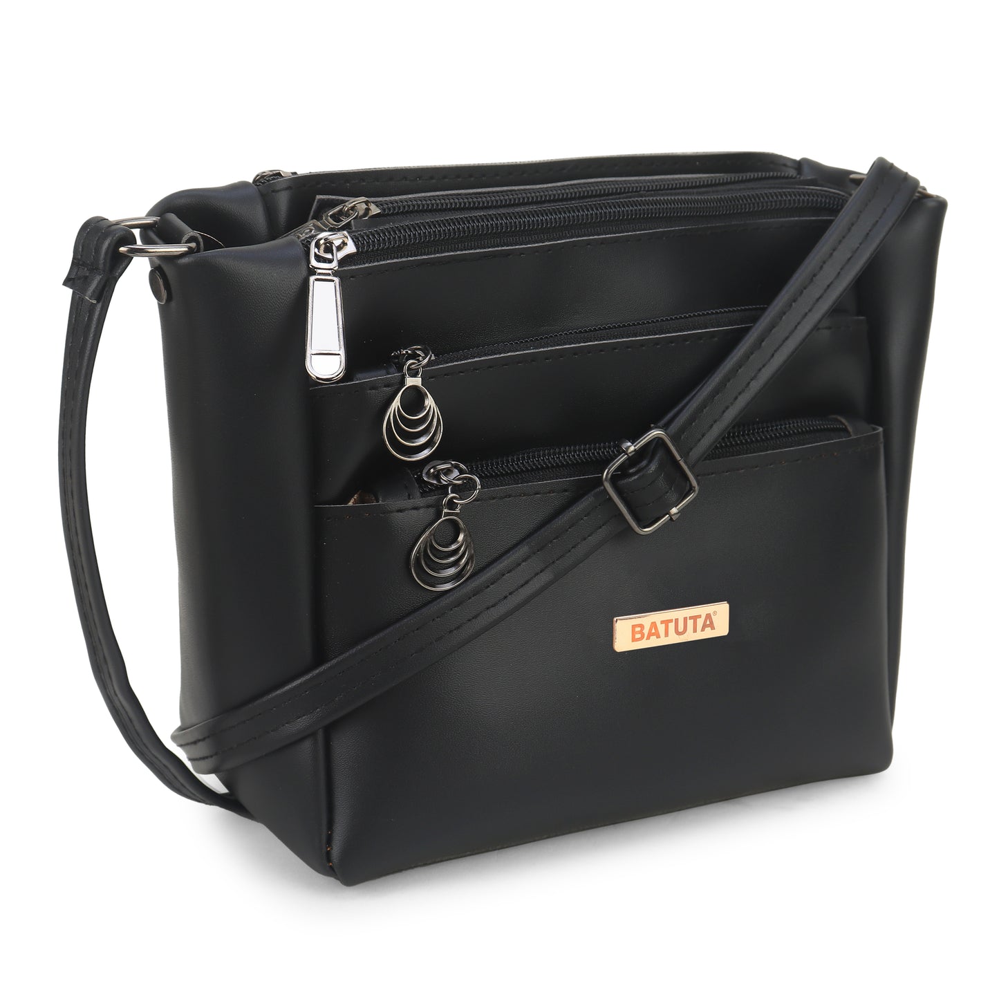 BATUTA Women's Multi-Zipper Sling Bag, PU Leather Crossbody Purse,