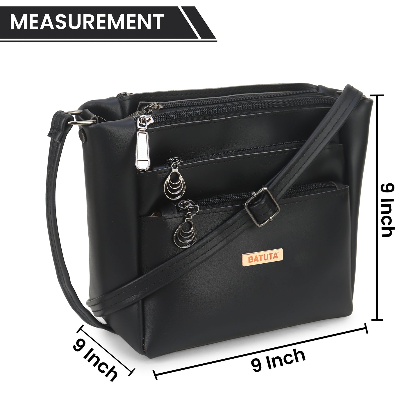 BATUTA Women's Multi-Zipper Sling Bag, PU Leather Crossbody Purse,