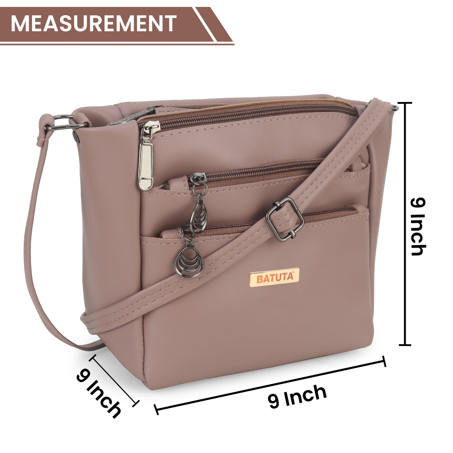 BATUTA Women's Multi-Zipper Sling Bag, PU Leather Crossbody Purse,