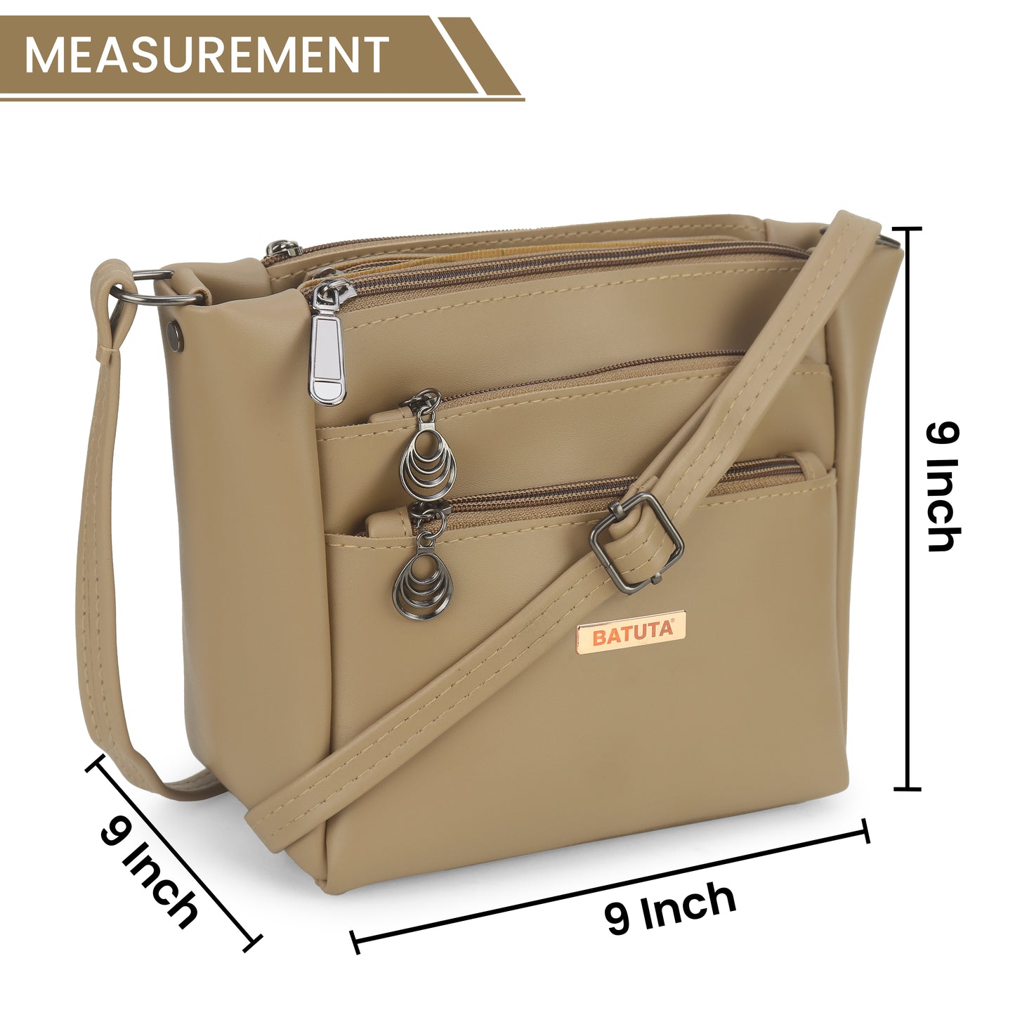 BATUTA Women's Multi-Zipper Sling Bag, PU Leather Crossbody Purse,