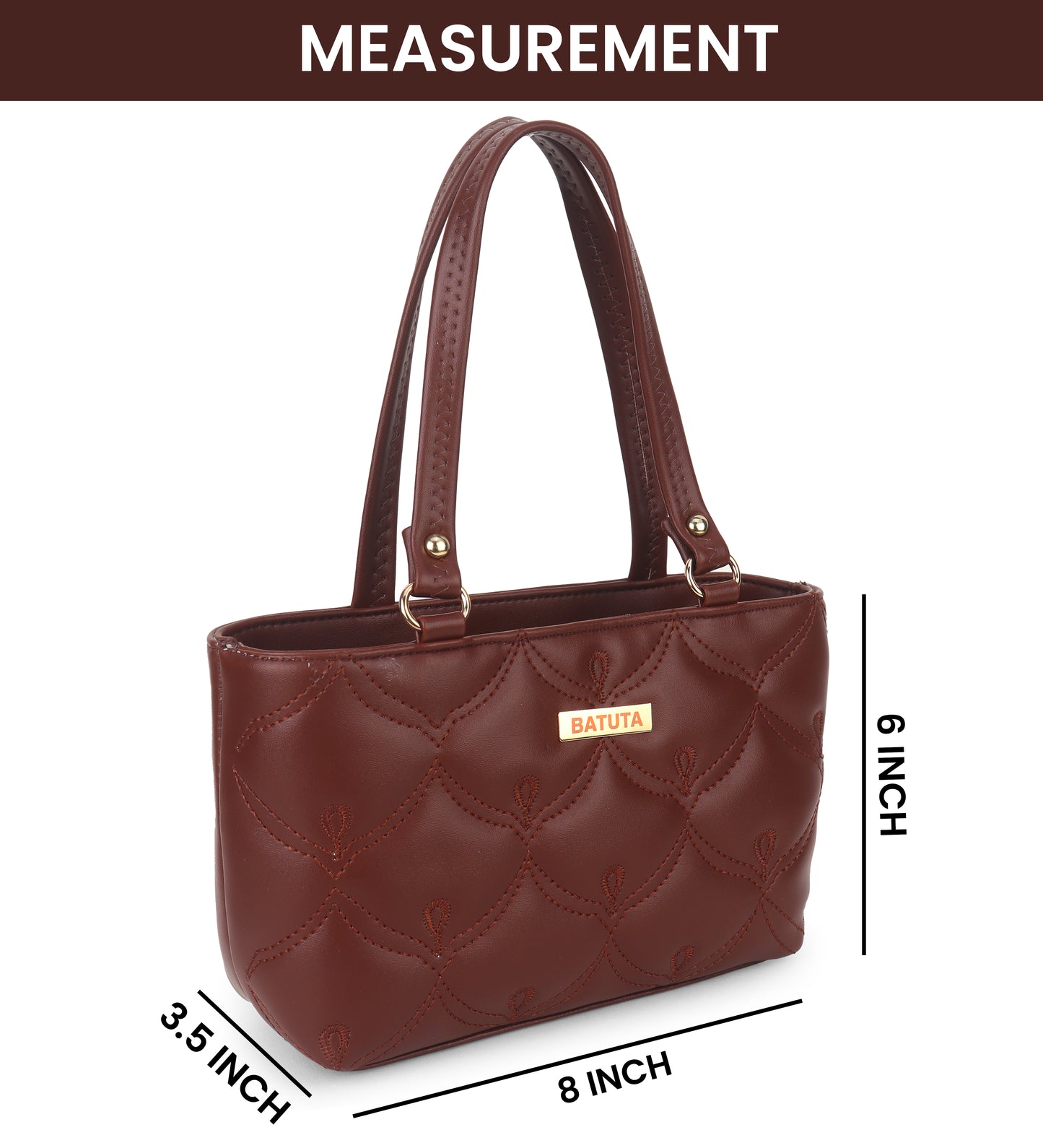 BATUTA - Women's Quilted Tote Small Handbag,  Leather, Plaid Pattern Design with Metal Accents