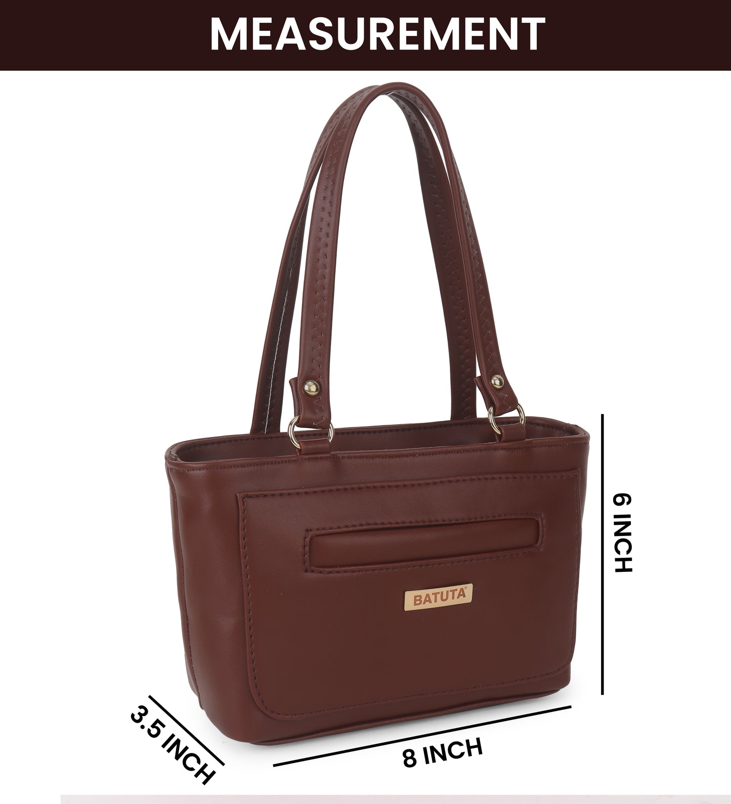 BATUTA - Women's PU Leather Small Handbag, Classic Tote Purse with Front Pocket, (Pink)