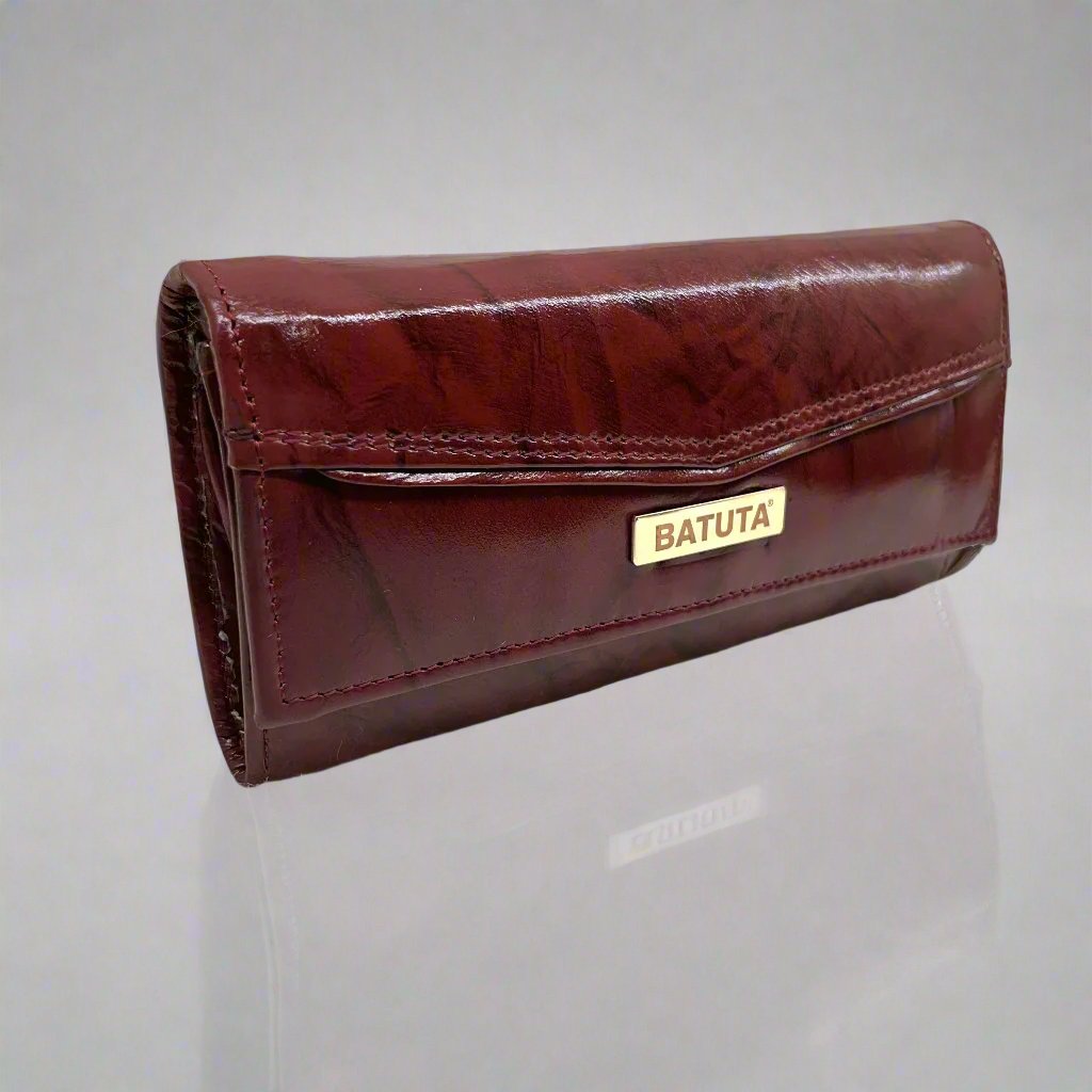 BATUTA Genuine Leather Wallet Purse for Women | 2 Photo ID Window | 4 Zippered Pocket | 3 Compartment |