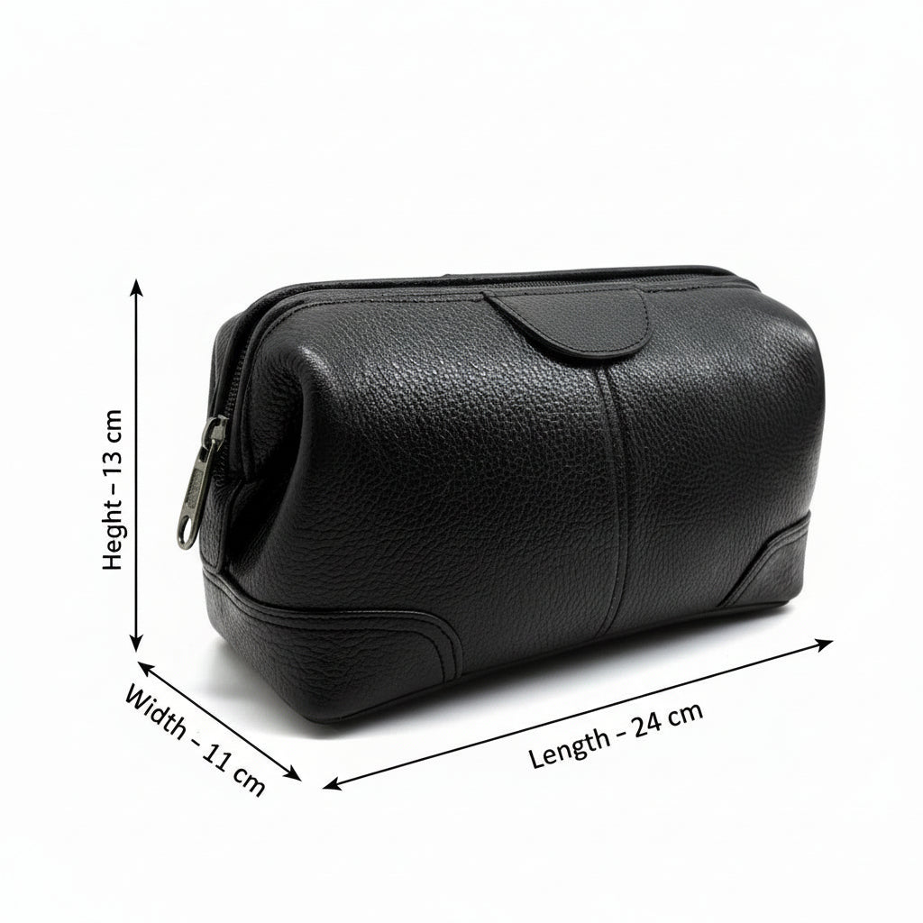 BATUTA Genuine Leather Toiletry Bag for Men & Women | Travel Shaving Kit Pouch | Single Section Variants | Vintage Brown & Black | Unisex  Kit Organizer