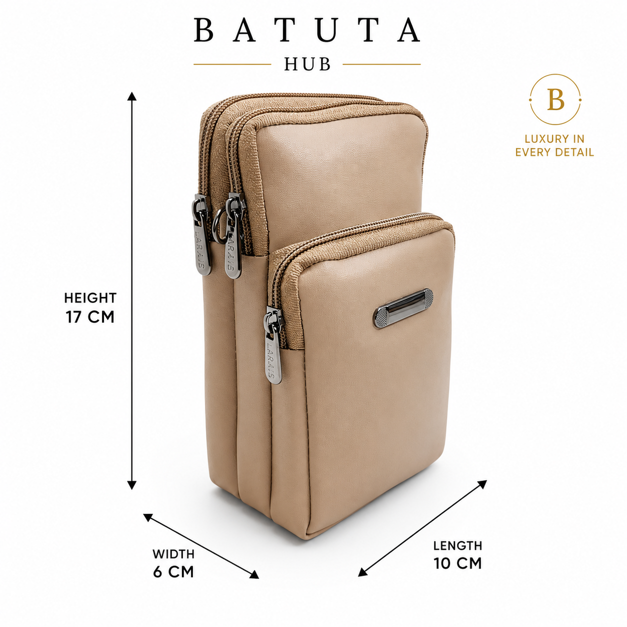 BATUTA HUB Women’s Mobile Sling Bag | Multi Pocket Crossbody Bag | 3 Zip Compartments | Adjustable Shoulder Strap Compact Travel Organizer Purse for Daily Use