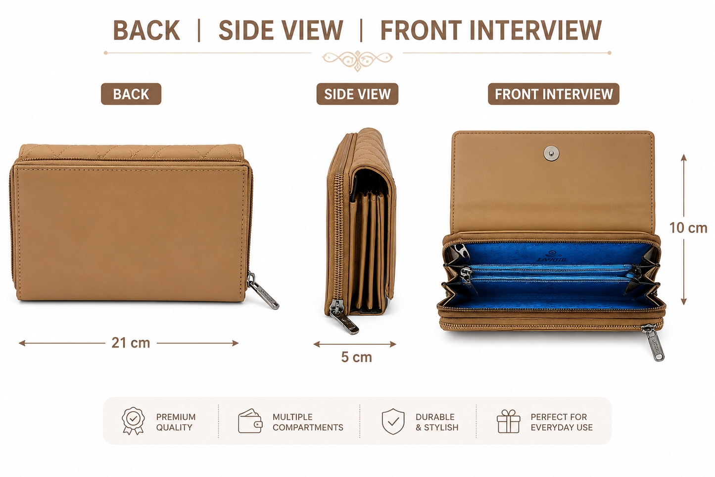 BATUTA Women’s Long Wallet | PU Leather Clutch Wallet for Women | 2 Zip | Multiple Card Slots | Cash & Mobile Holder