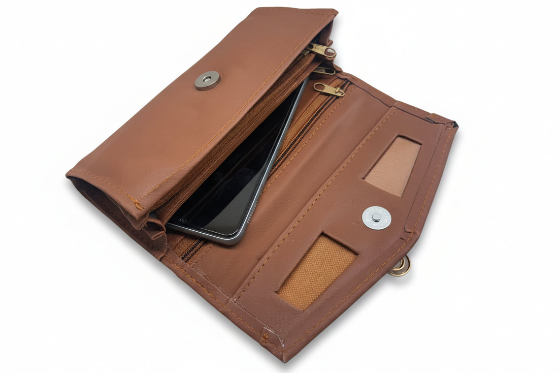 Elegant Women’s Multi-Compartment Long Wallet with Zipper Pocket & Magnetic Closure