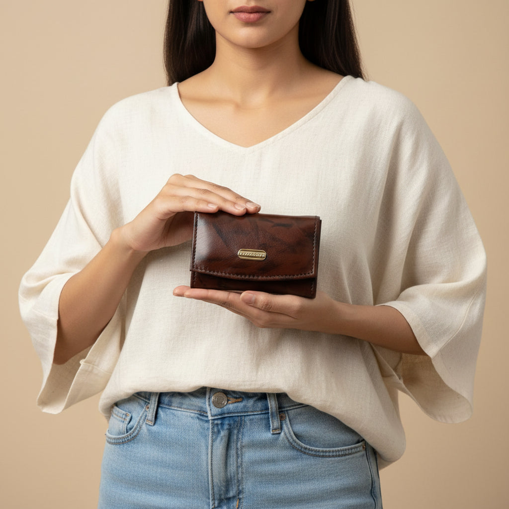 BATUTA HUB Premium Genuine Leather Coin Purse, Brown Compact Card Holder Wallet  Small Handcrafted Money Pouch for Women (Tan)