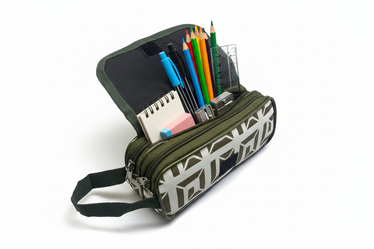 BATUTA Large Size Pencil Case Holder Pouch Pen Bag Marker Stationary Pouch Case 3 Zipper Stationery Case Pen Holde Pencil Pouch