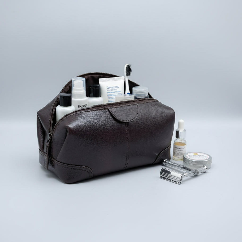 BATUTA Genuine Leather Toiletry Bag for Men & Women | Travel Shaving Kit Pouch | Single Section Variants | Vintage Brown & Black | Unisex  Kit Organizer