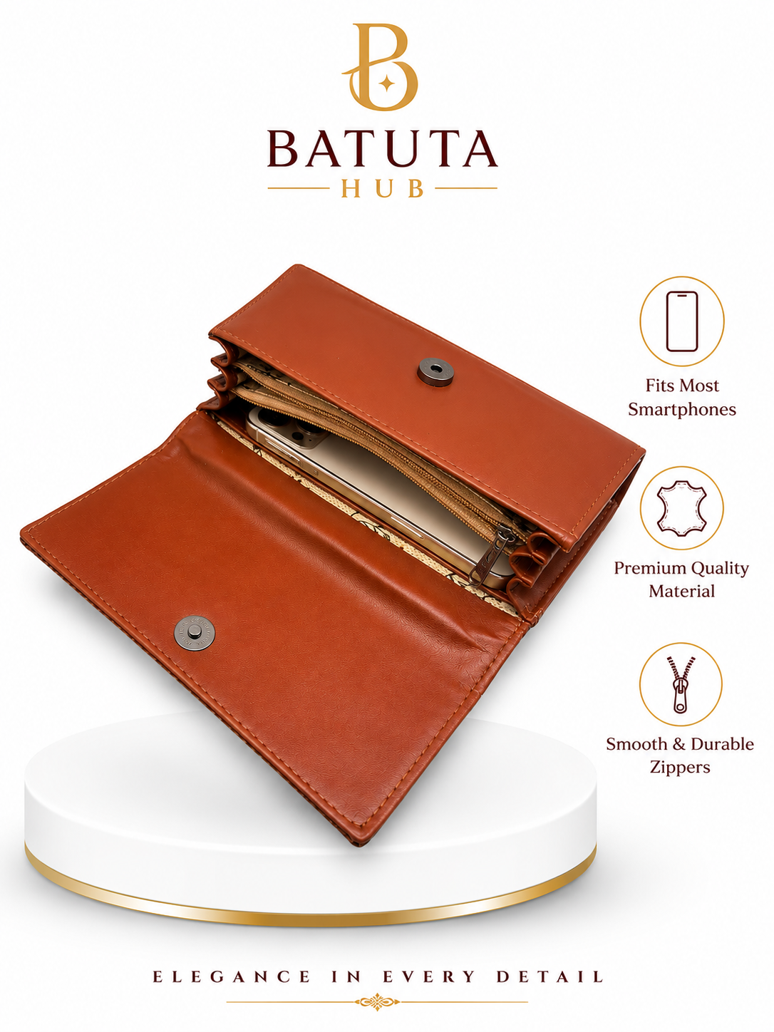 BATUTA HUB Women’s Premium Textured Leatherette Clutch Wallet | Long Ladies Purse with Multiple Card Slots, Zip Pocket & Magnetic Closure | Stylish Wallet for Women