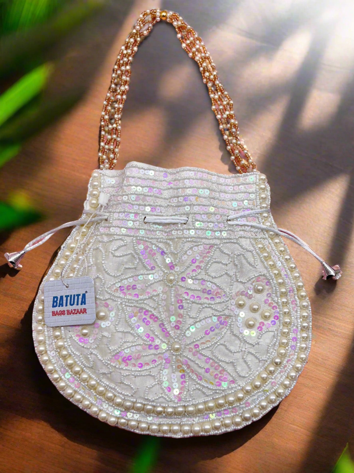 BATUTA -Embellished Silk Potli Bag with Protective Bag, Handbag, Wristlets, Clutch for Women, Girls with Handmade Embroidery, Sequin, Beads Work for Parties, Weddings