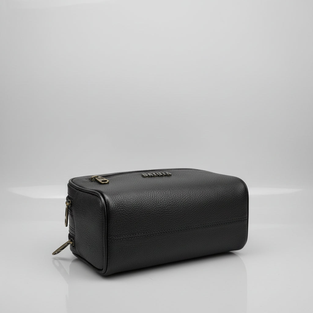 BATUTA Genuine Leather Toiletry Bag for Men & Women | Travel Shaving Kit Pouch | Two Section Variants | Vintage Brown & Black | Unisex Kit Organizer