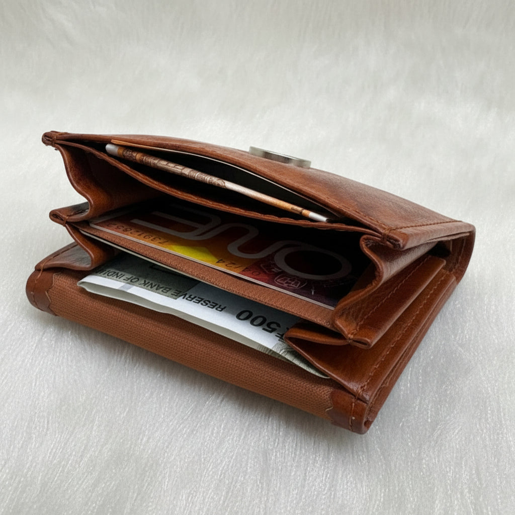 BATUTA HUB Premium Genuine Leather Coin Purse, Brown Compact Card Holder Wallet  Small Handcrafted Money Pouch for Women (Tan)