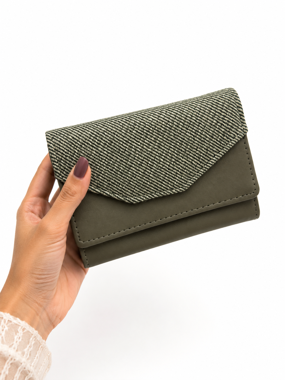 BATUTA Women Bi-Fold PU Leather Wallet | Card Holder | Coin Pocket | Compact Ladies Wallet | Olive Grey