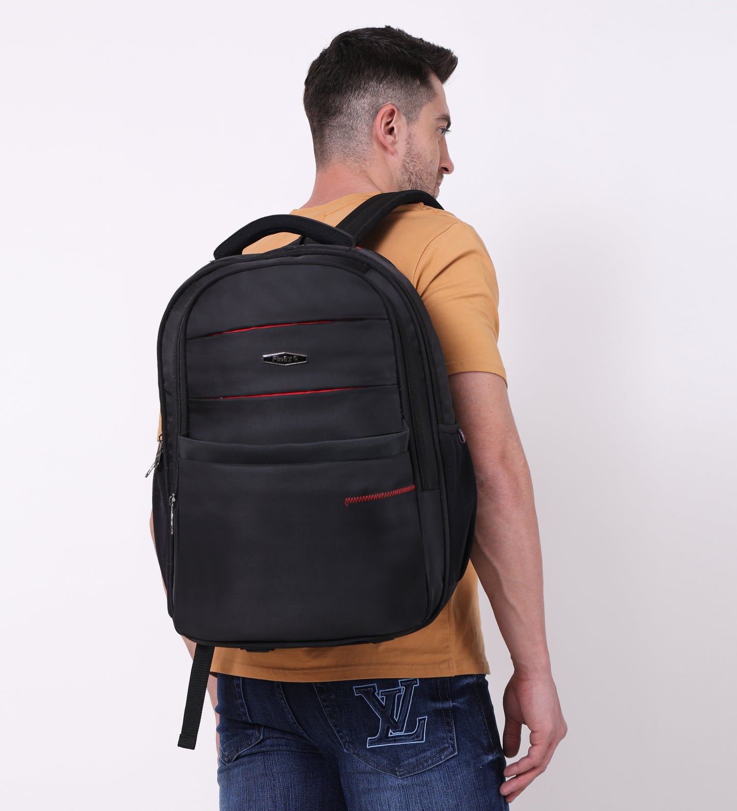 Travel Laptop Backpack, Multi-Compartment Design with Red Accents, Black